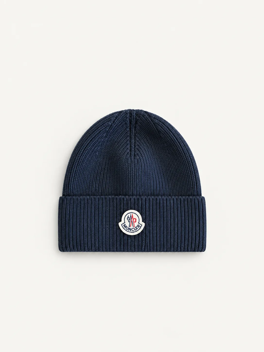 Ribbed Knit Beanie — Patch Logo — front view