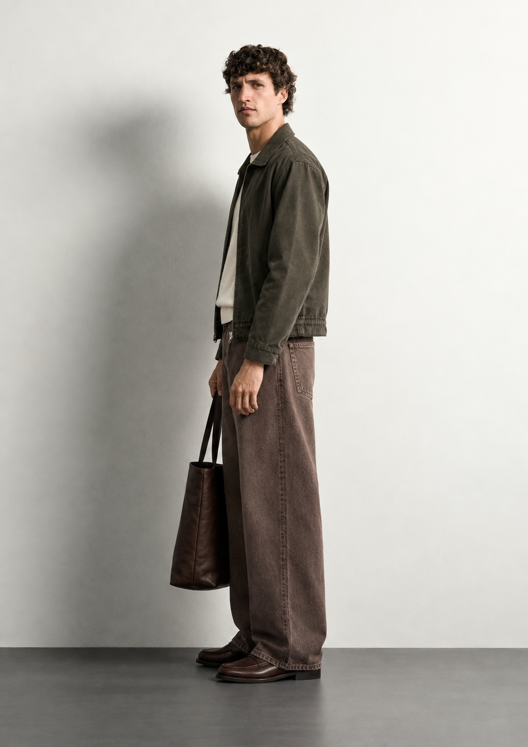 Washed Brown Baggy Jeans — detail
