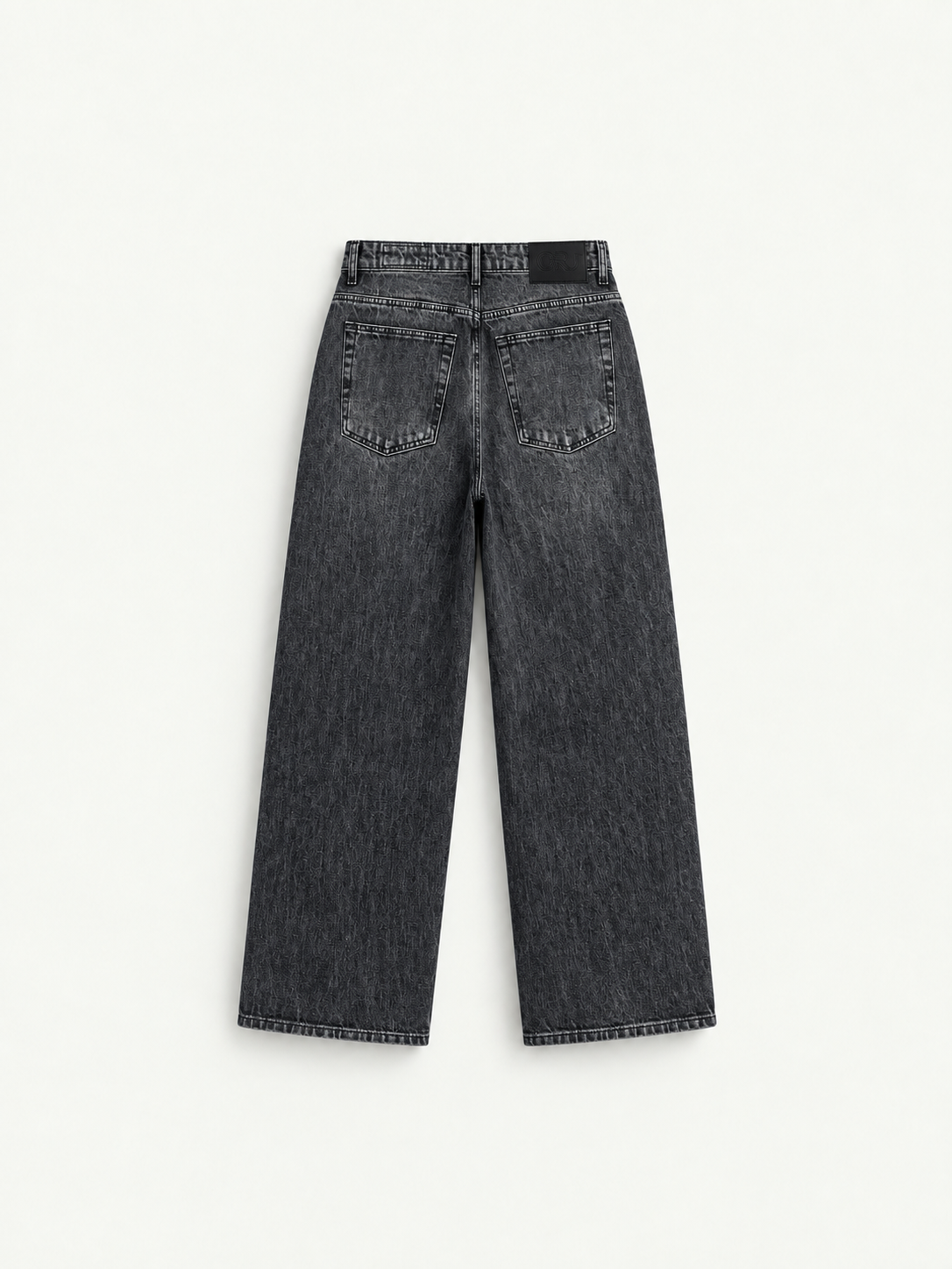 Acid Wash Charcoal Wide Leg Jeans — back view
