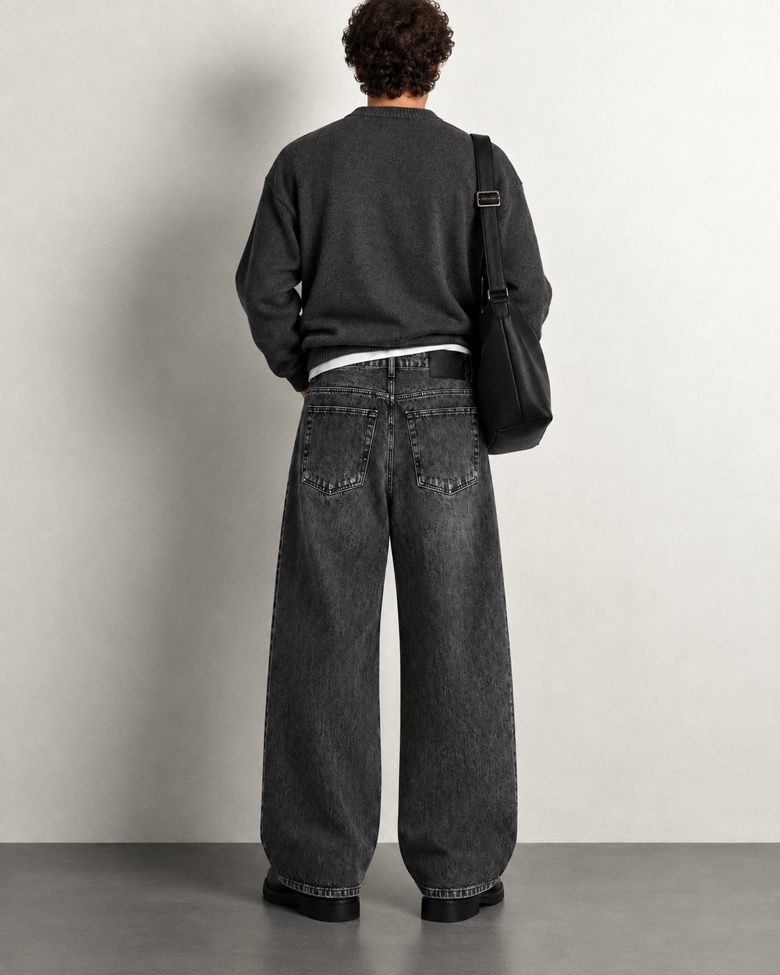 Acid Wash Charcoal Wide Leg Jeans — worn, back