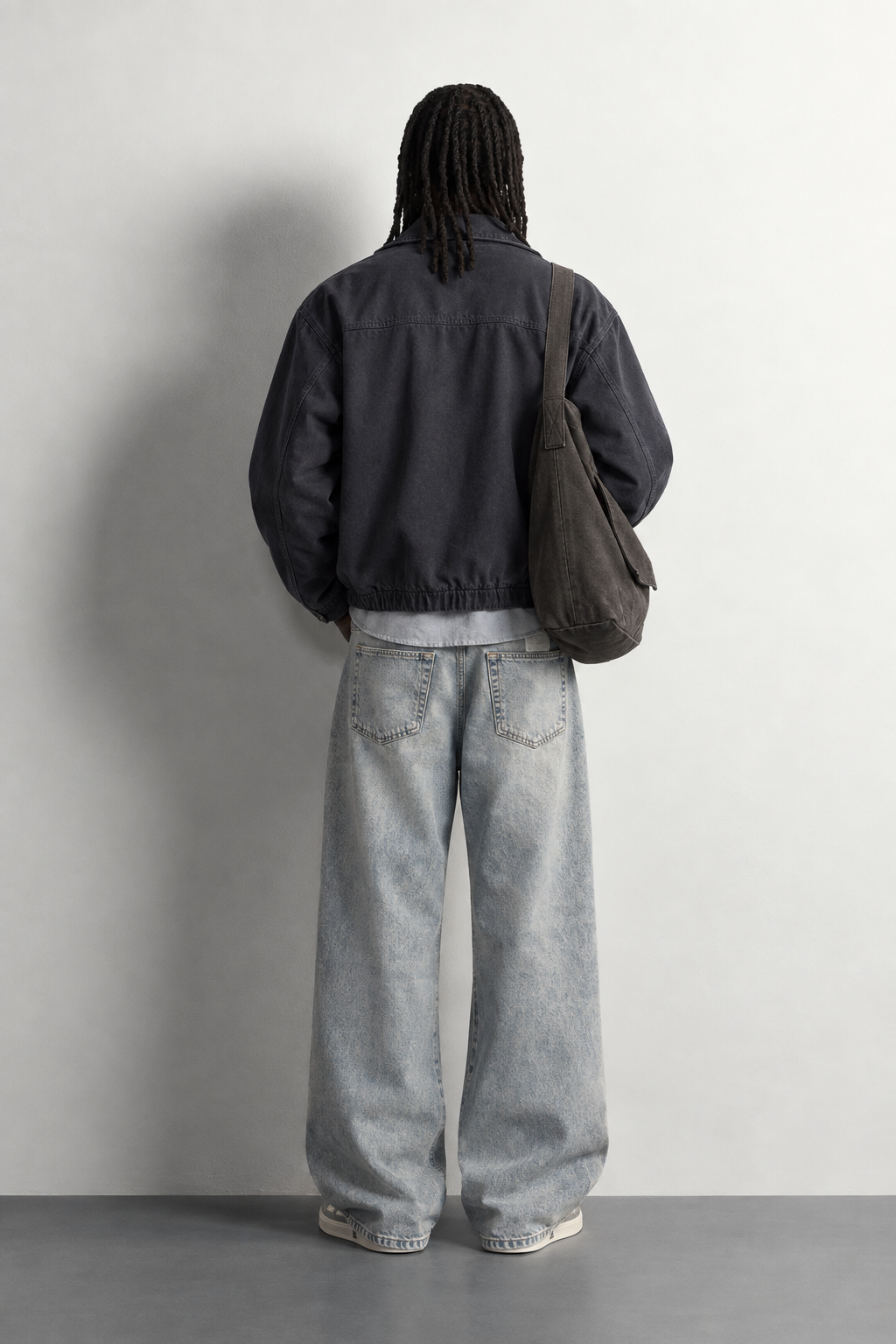 Faded Ice Blue Baggy Jeans — worn, back