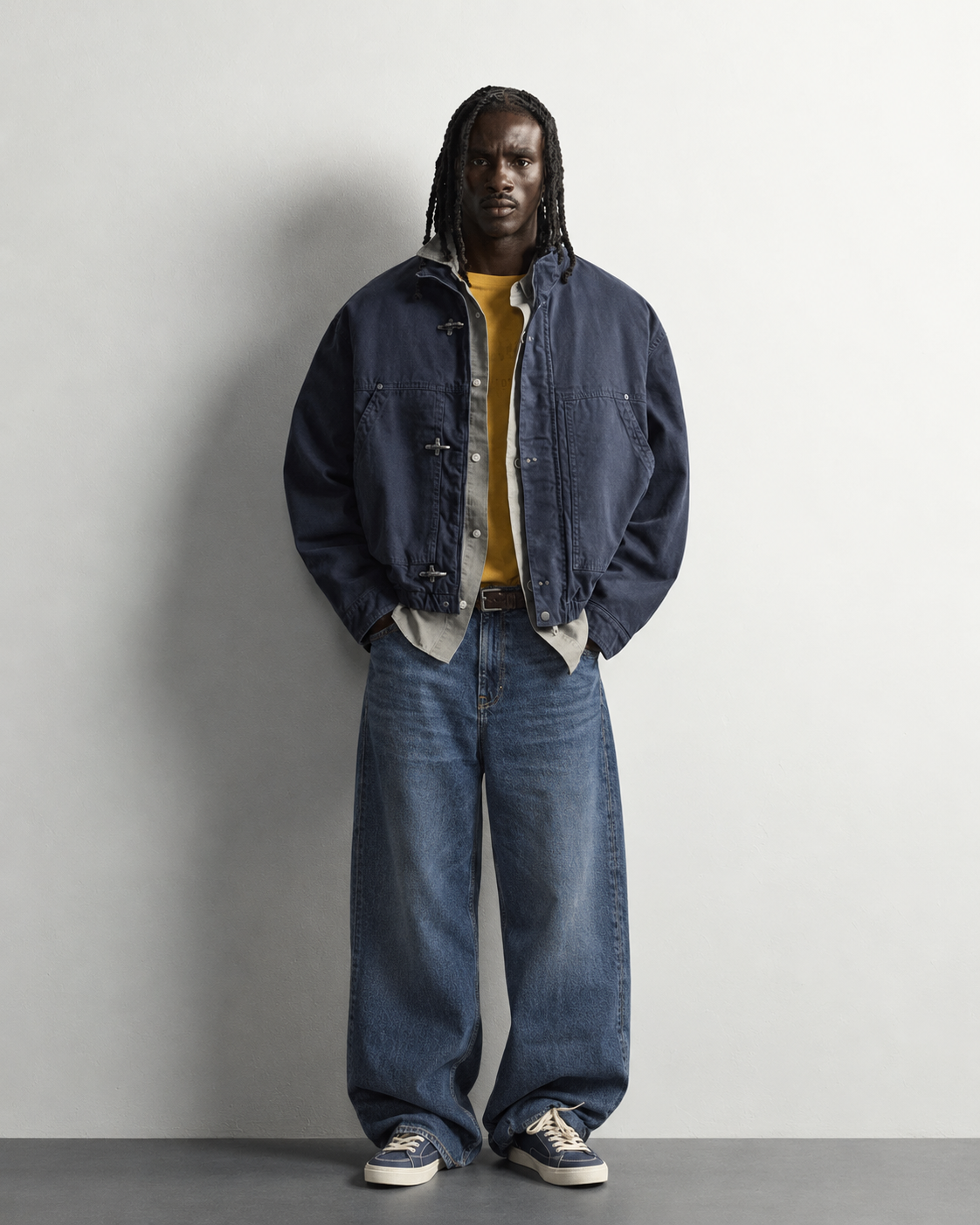 Heritage Indigo Baggy Jeans — worn, front