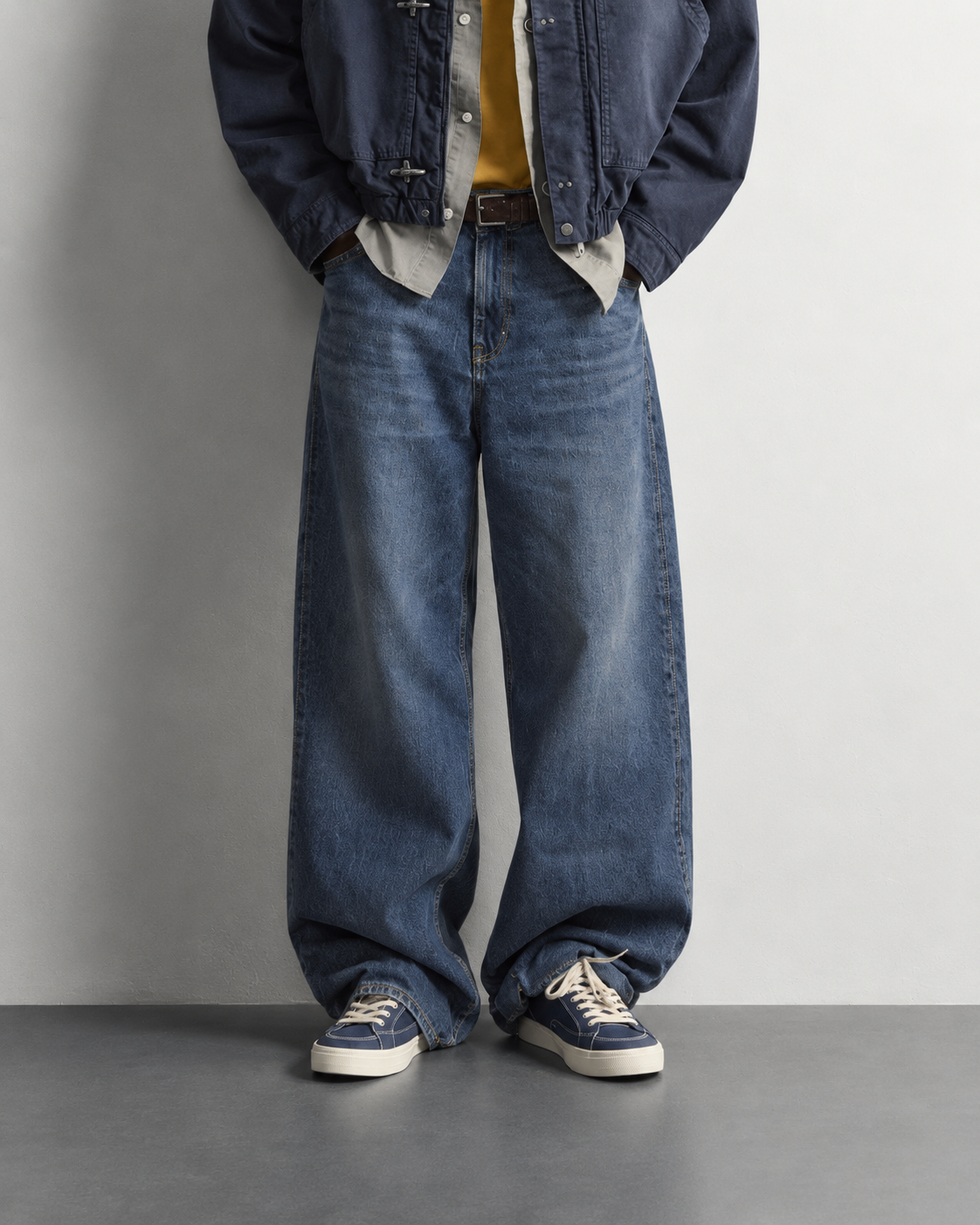 Heritage Indigo Baggy Jeans — worn, close-up