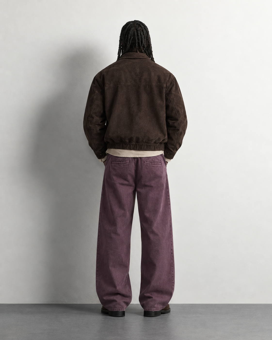 Faded Plum Wide-Leg Jeans — worn, back