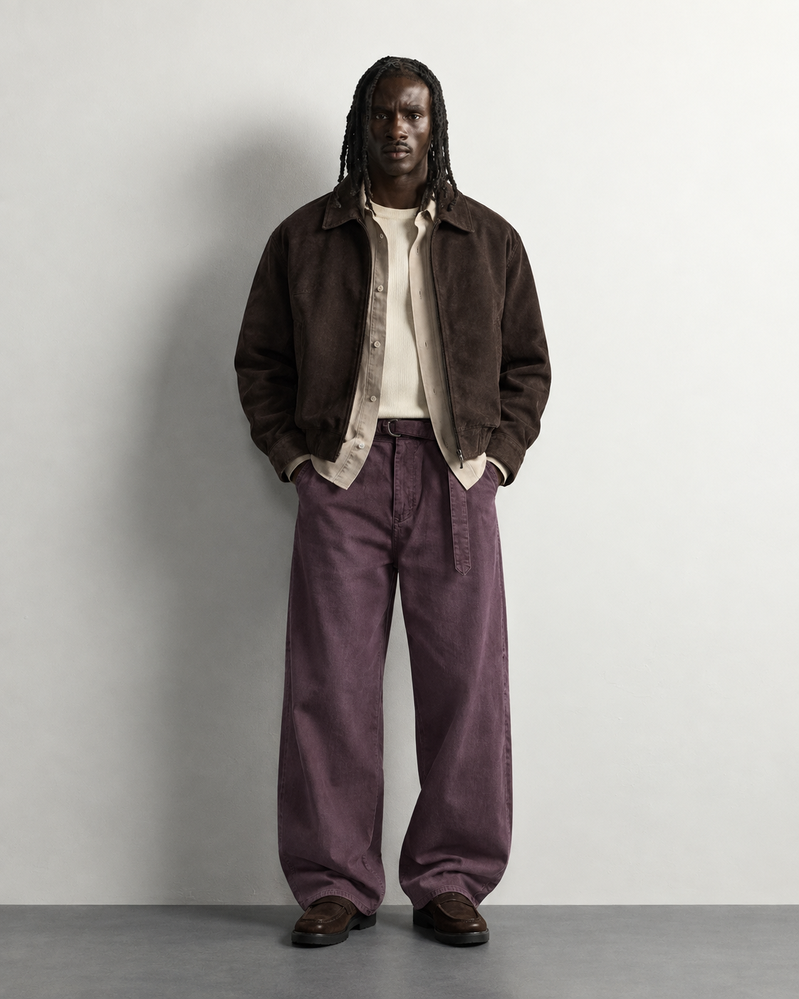 Faded Plum Wide-Leg Jeans — worn, front