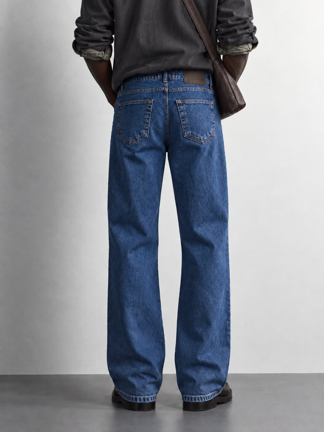 Mid Blue Relaxed Wide-Leg Jeans — worn, back