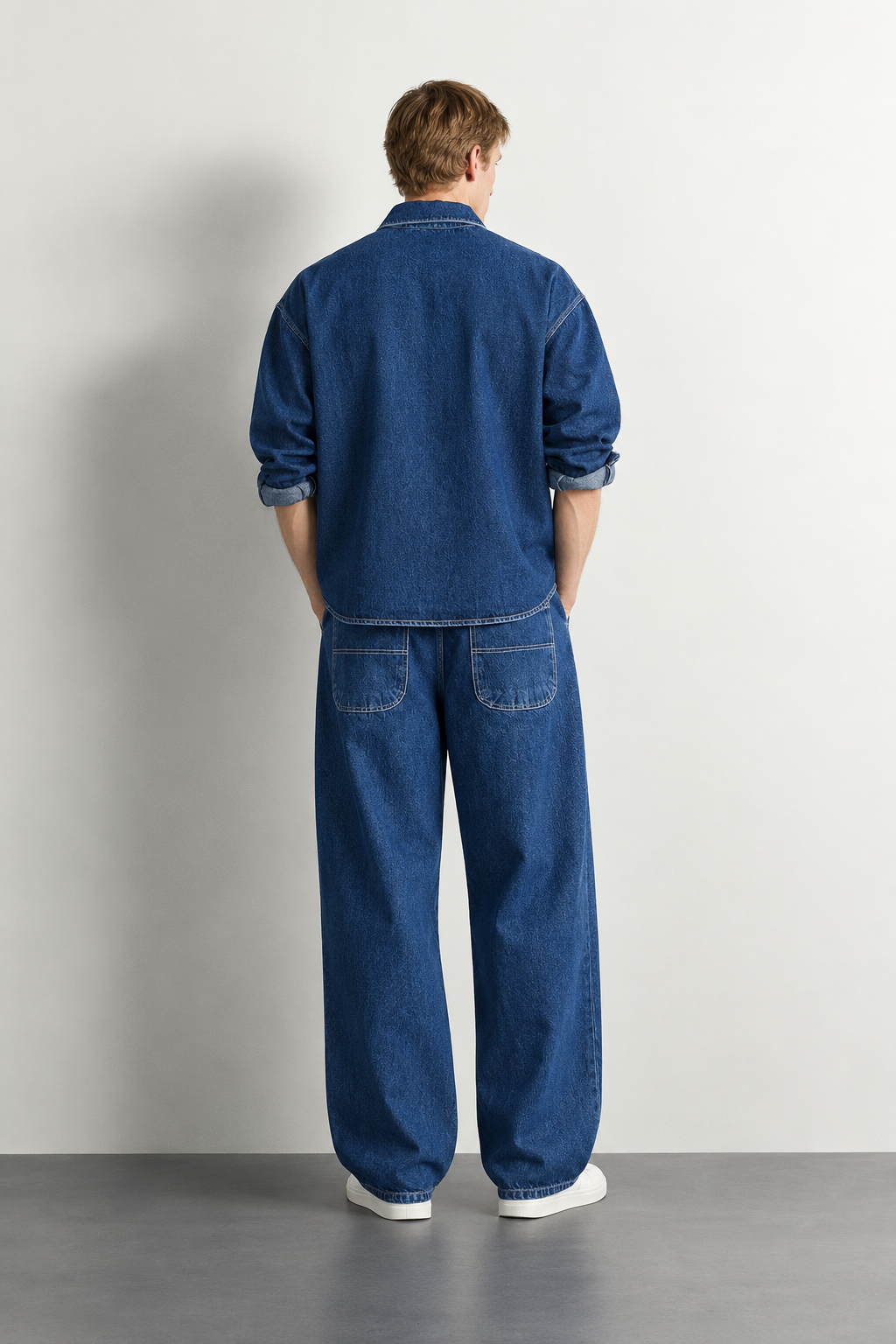 Royal Blue Baggy Wide Leg Jeans — worn, back