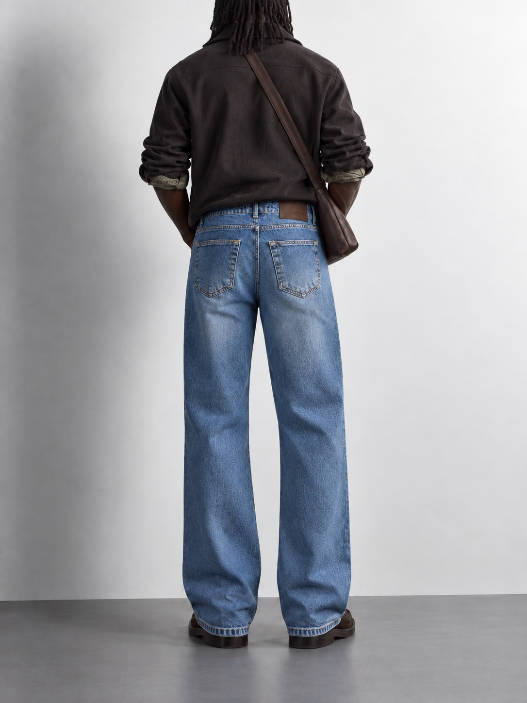 Light Blue Washed Baggy Jeans — worn, back