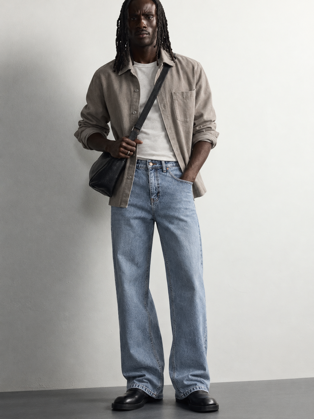 Ice Blue Vintage Baggy Jeans — worn, front