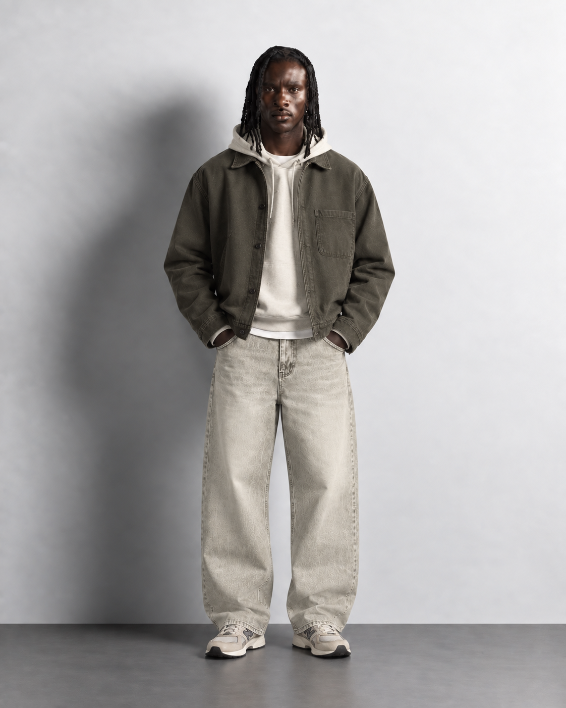 Stone Beige Vintage Baggy Jeans — worn, front