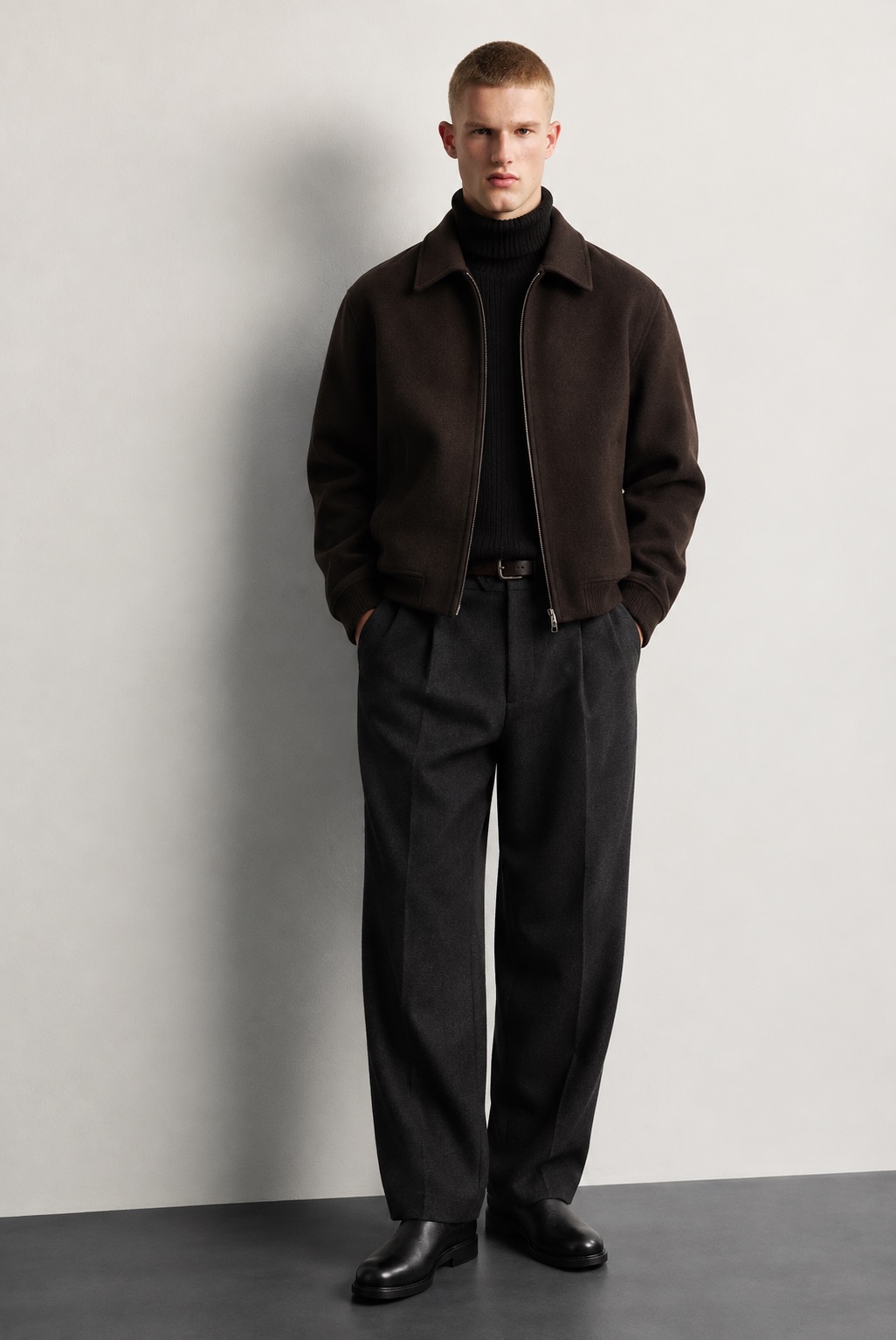 TEXTURED LEATHER EFFECT CHELSEA BOOTS — worn, front