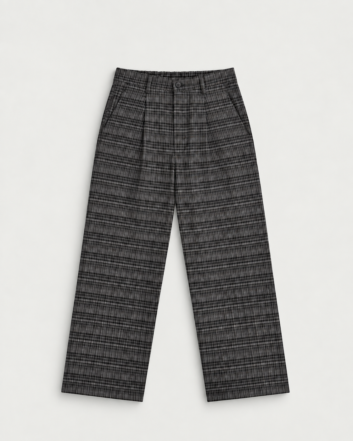Grey Checked Wide-Leg Trousers — front view