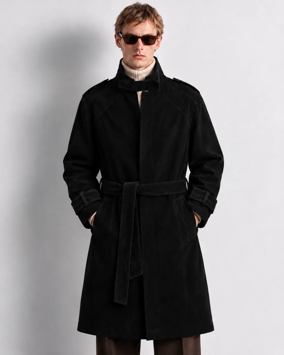 Aldren Belted Trench Coat — worn, front