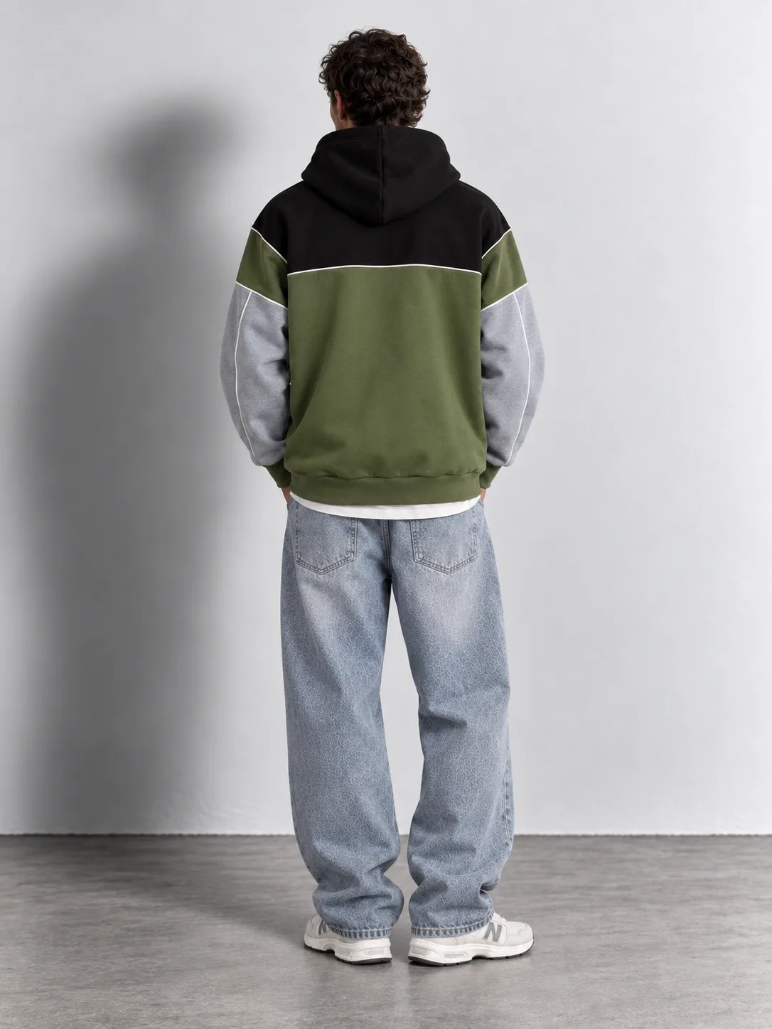 Color Block Pullover Hoodie — worn, back