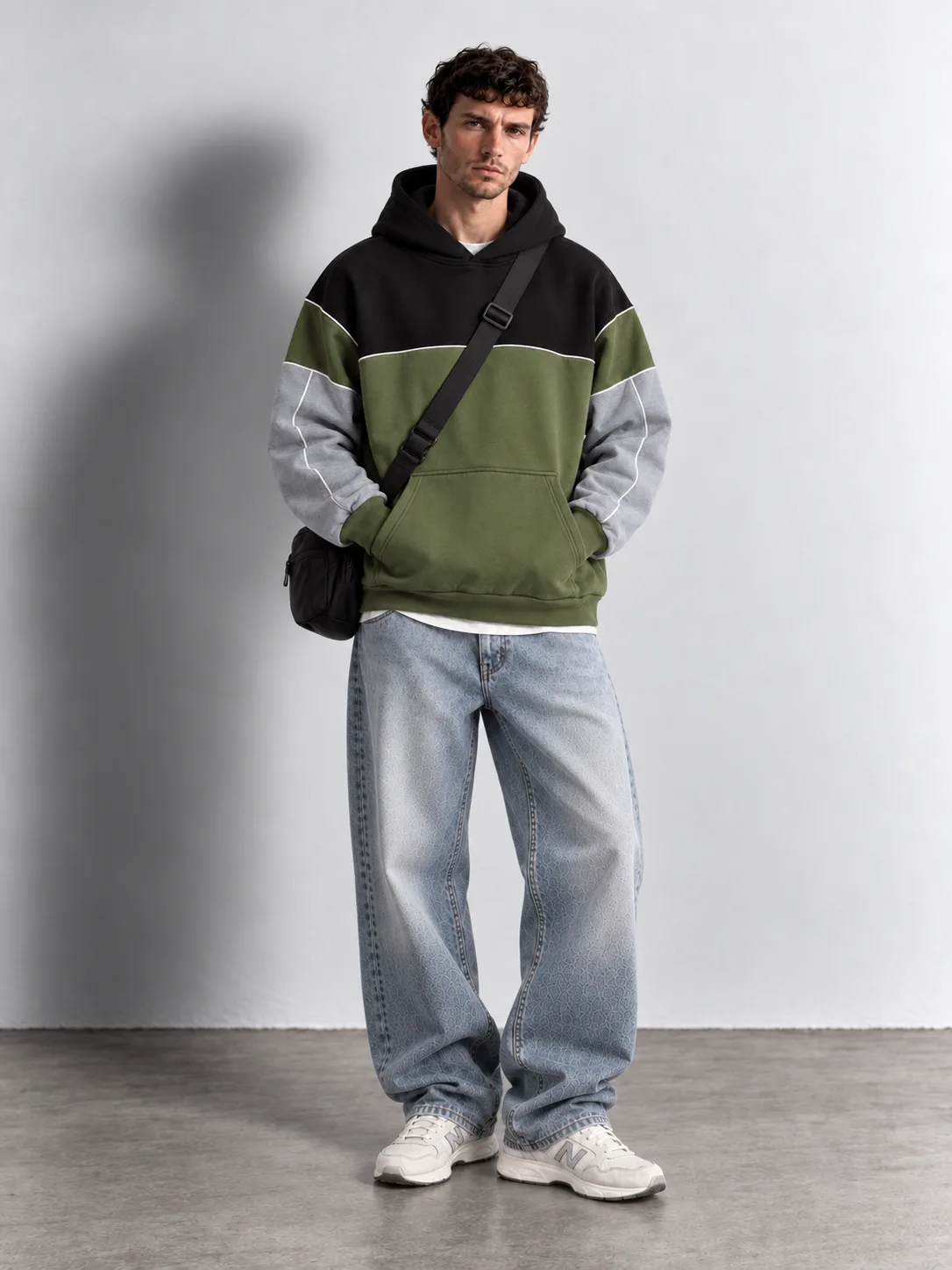 Color Block Pullover Hoodie — worn, front