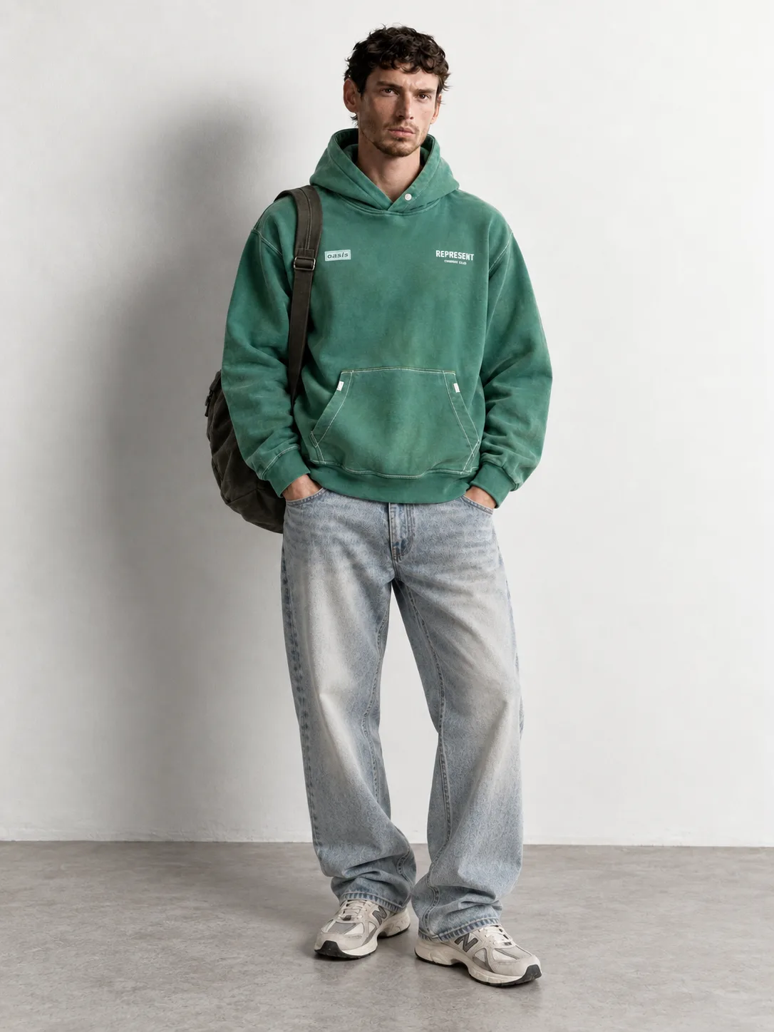 Contrast Stitch Washed Hoodie — worn, front