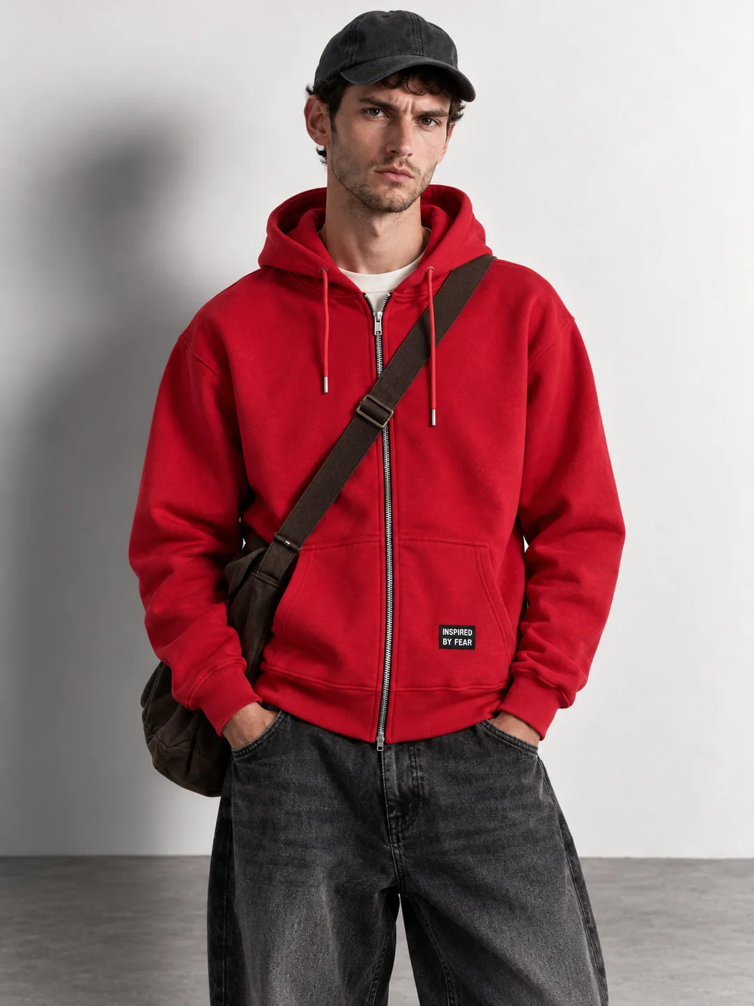 Essential Fleece Zip Hoodie — worn, front
