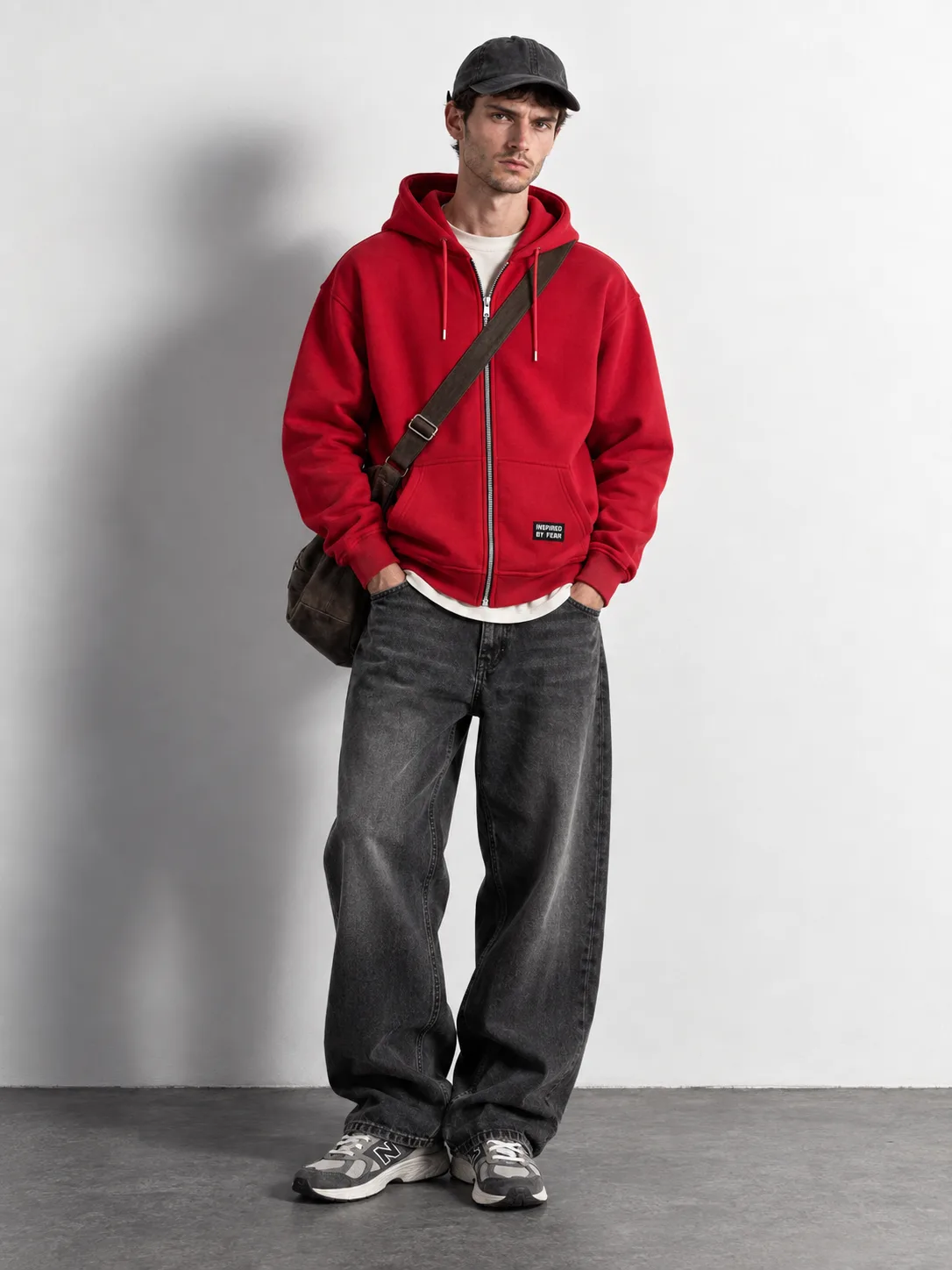 Essential Fleece Zip Hoodie — worn, close-up