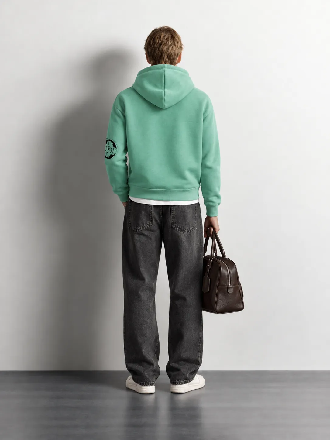 Monogram Graphic Pullover Hoodie — worn, back