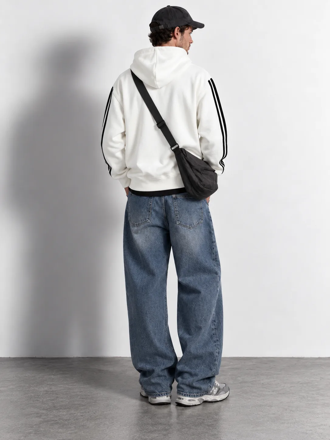 Three-stripe Zip-up Hoodie — worn, back