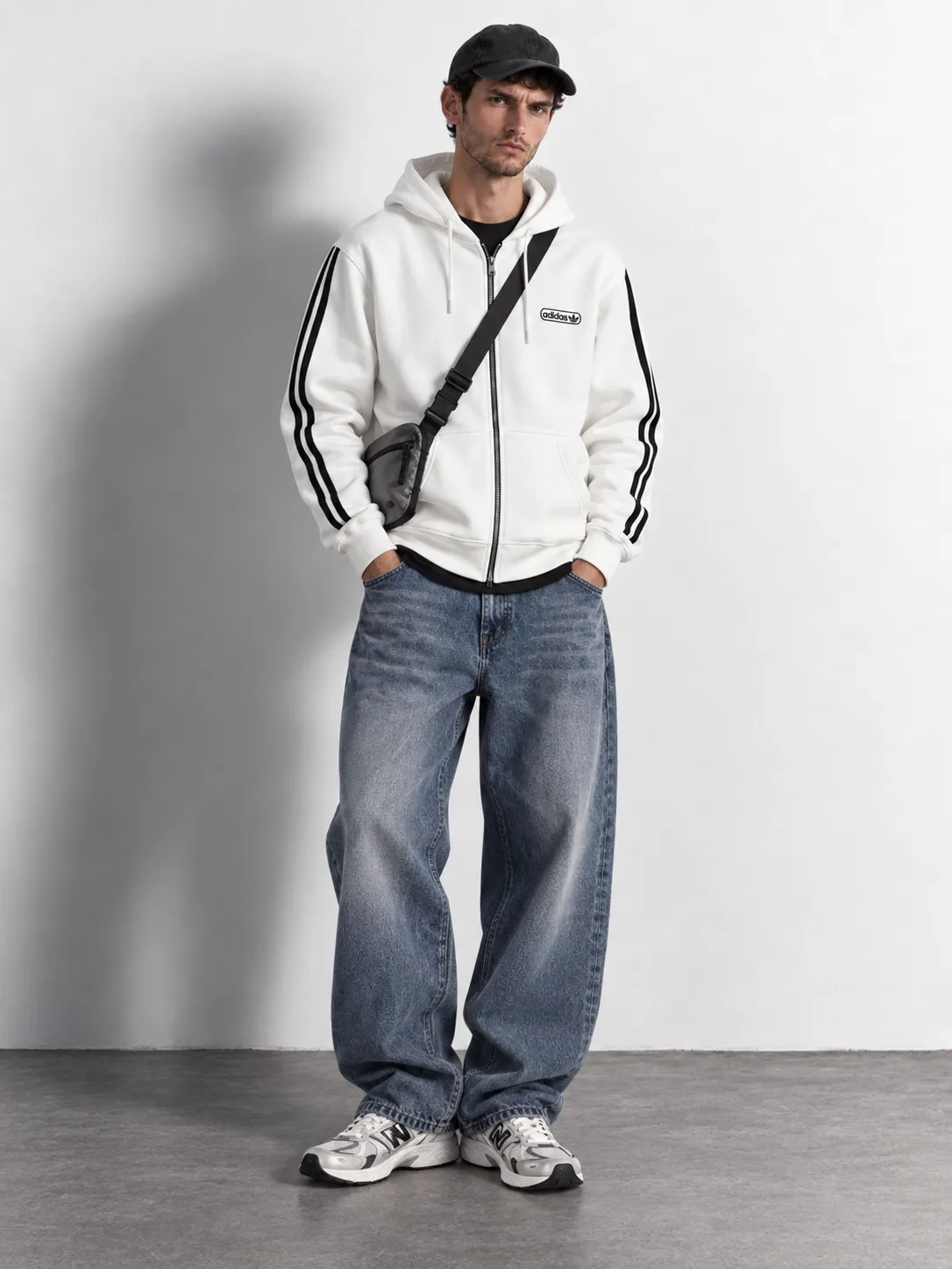 Three-stripe Zip-up Hoodie — worn, front
