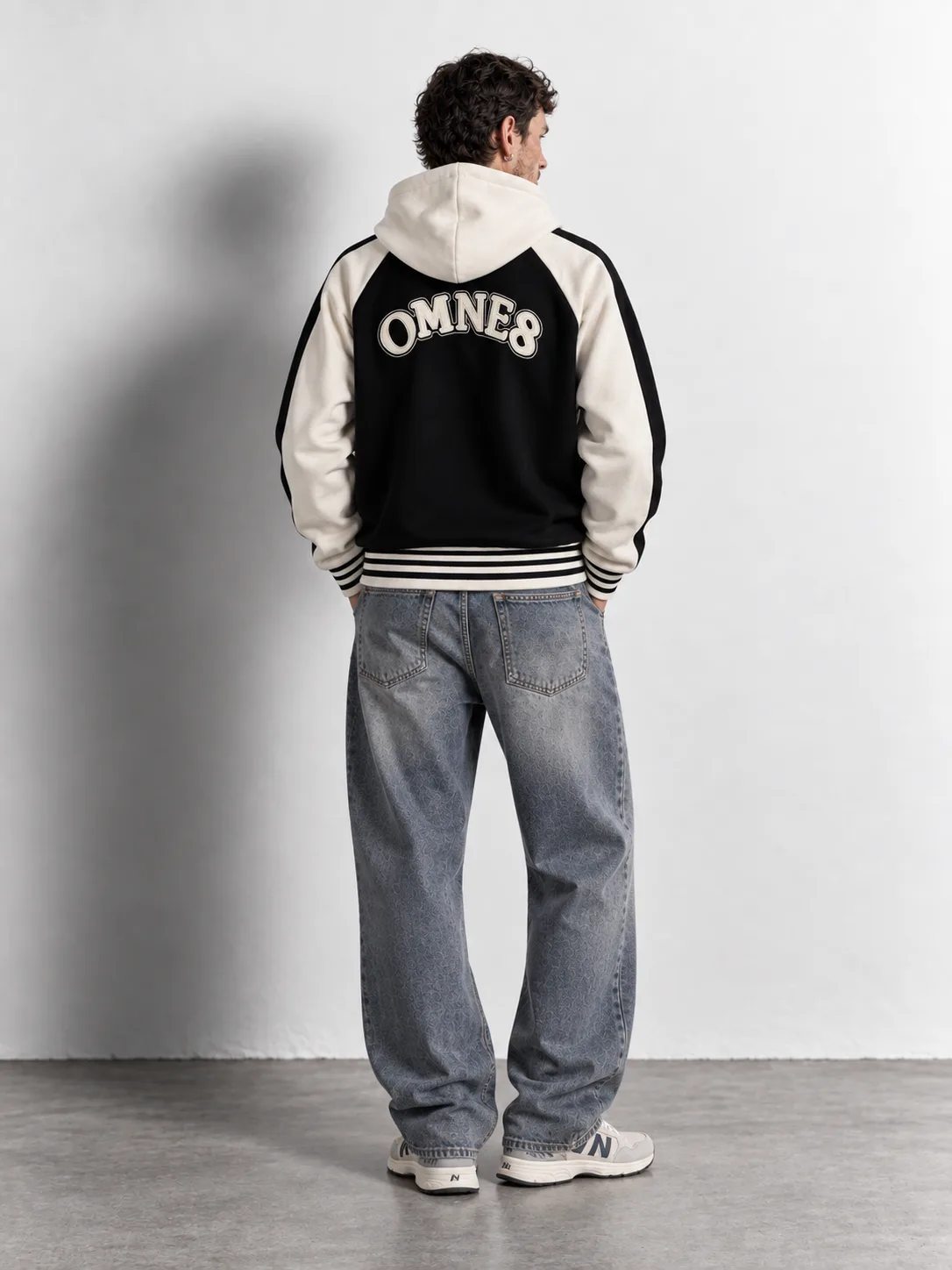 Varsity Contrast Zip Hoodie — worn, back