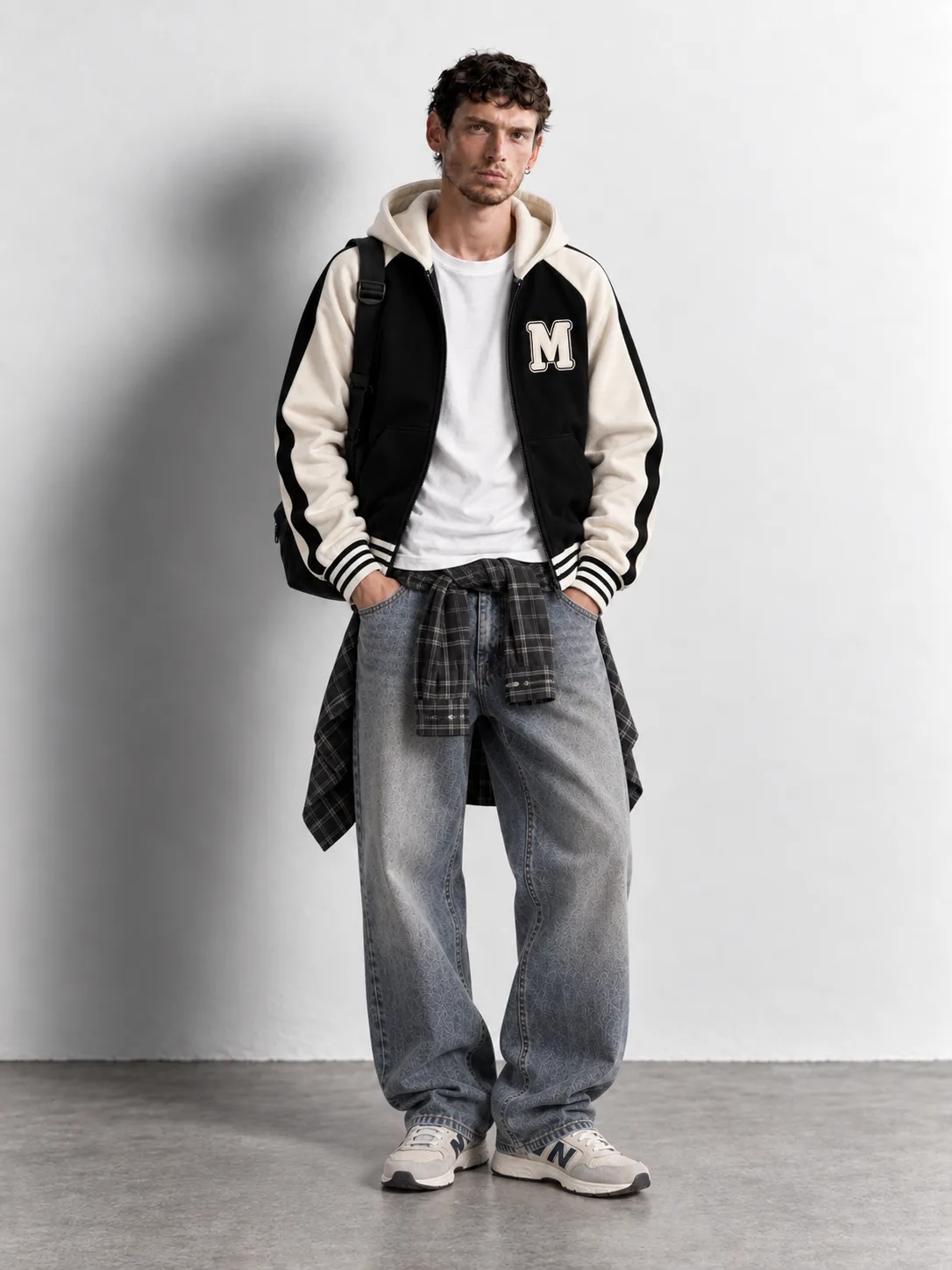 Varsity Contrast Zip Hoodie — worn, front