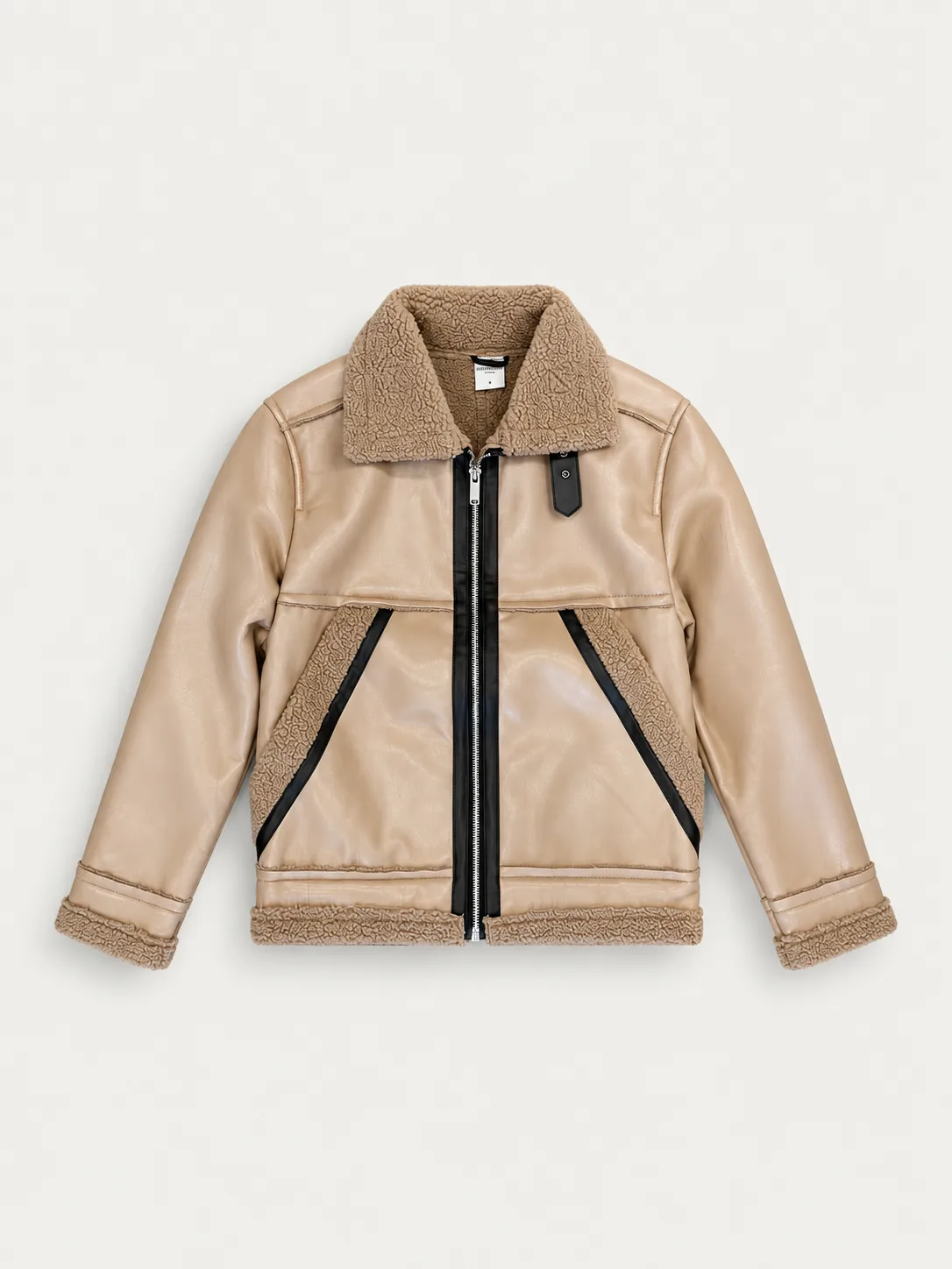 Buckle Collar Shearling Aviator Jacket — front view