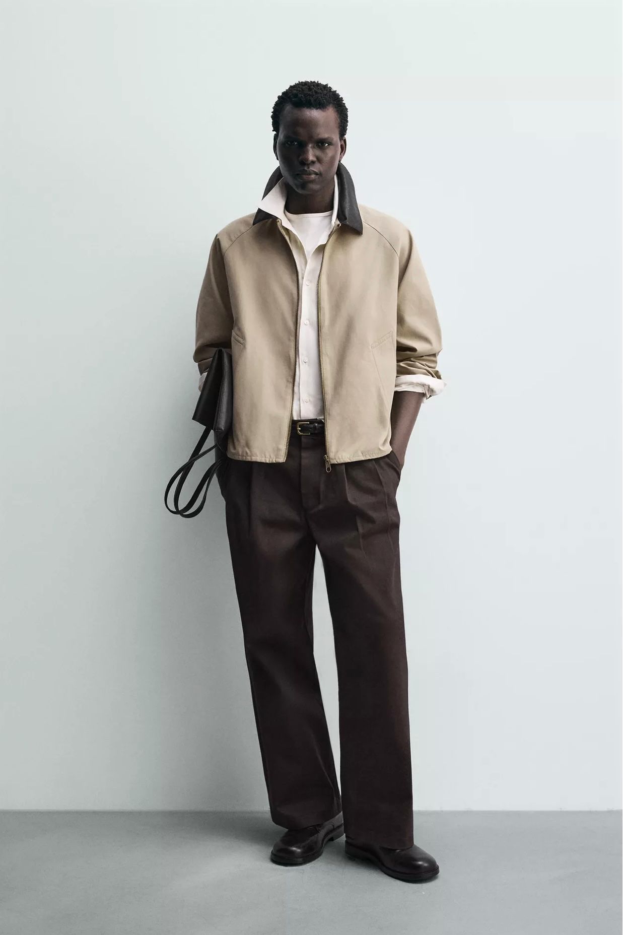 Contrast collar jacket — worn, front