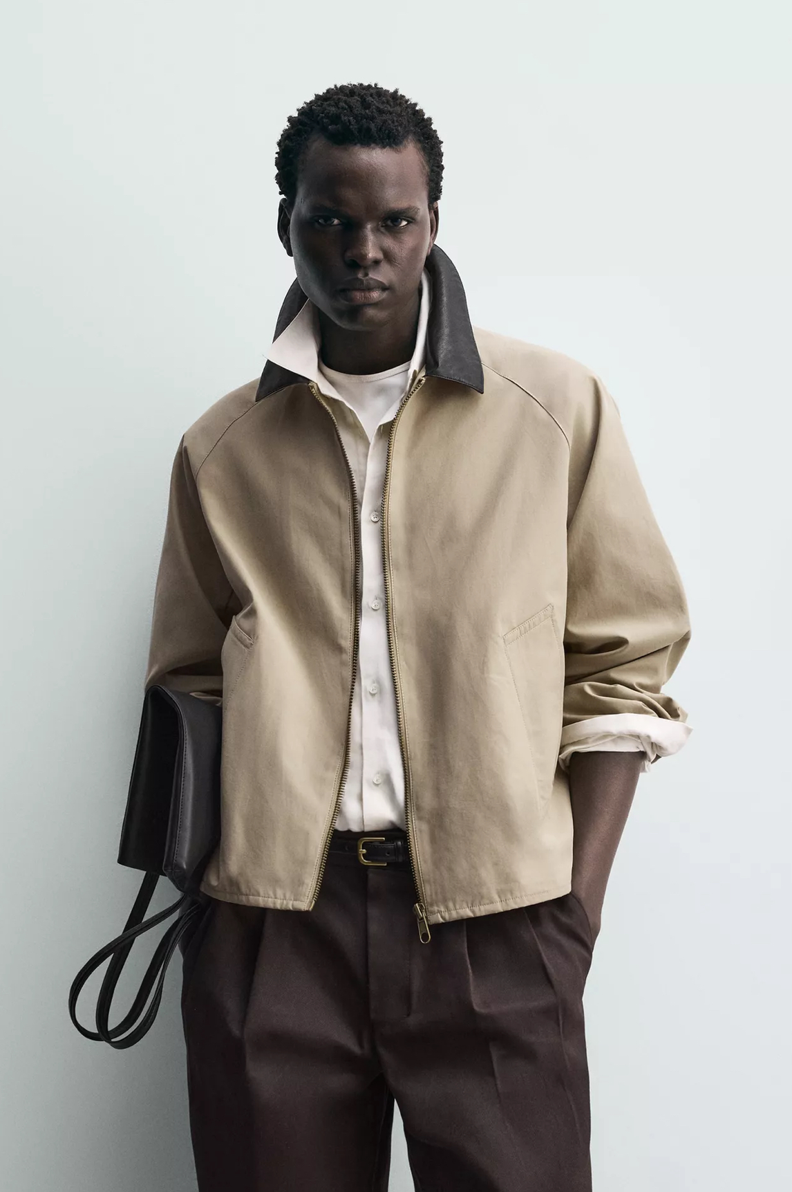 Contrast collar jacket — worn, close-up