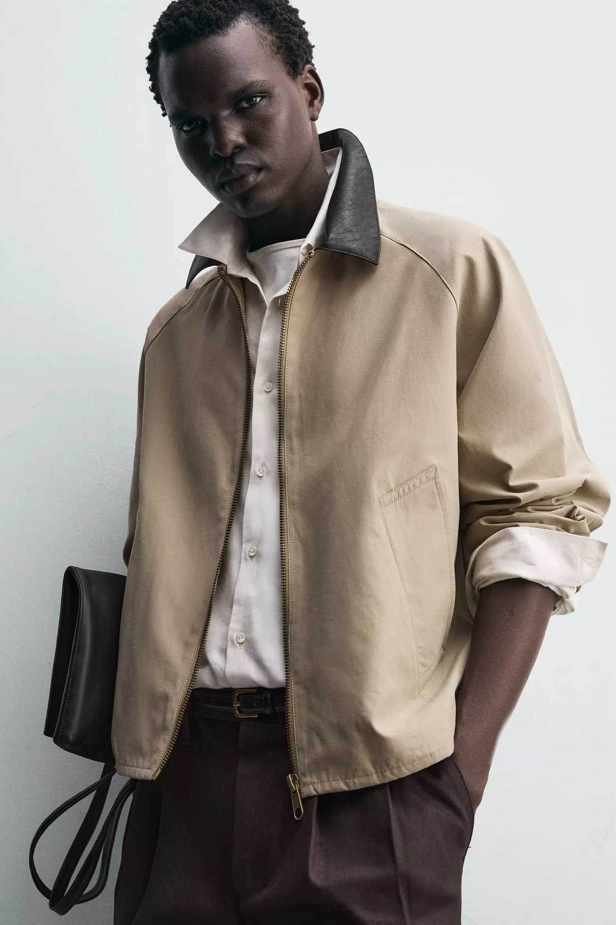Contrast collar jacket — worn, close-up