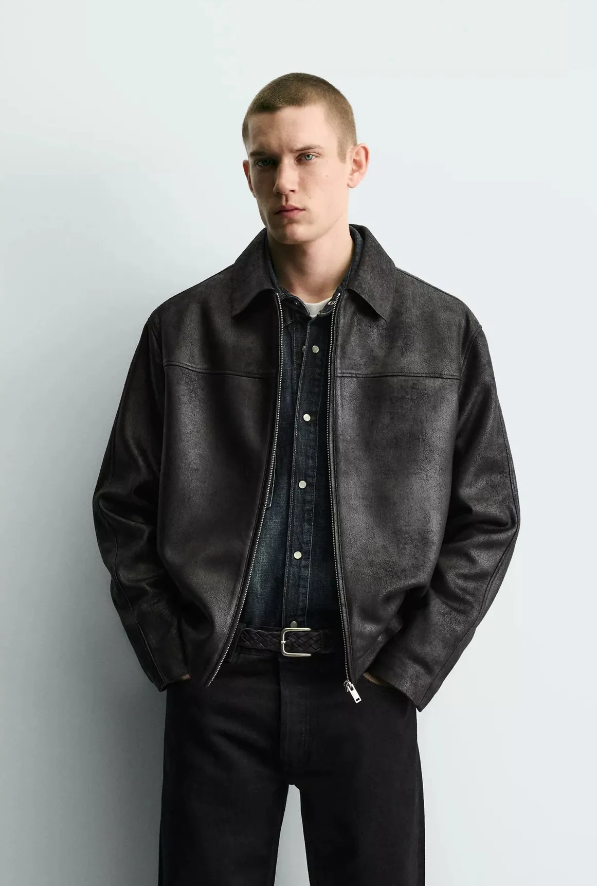 Clean Line Leather Jacket — front view