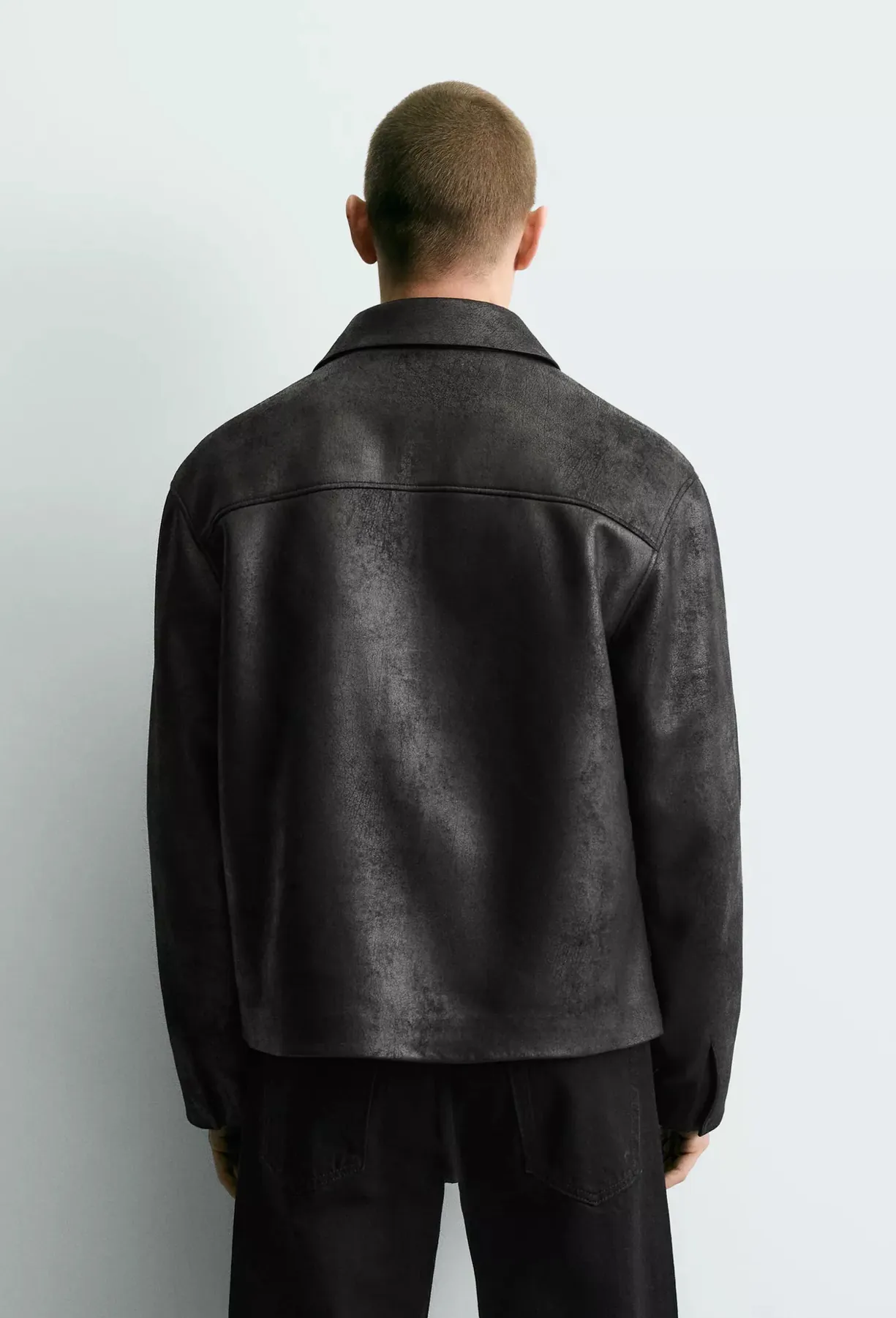 Clean Line Leather Jacket — worn, back
