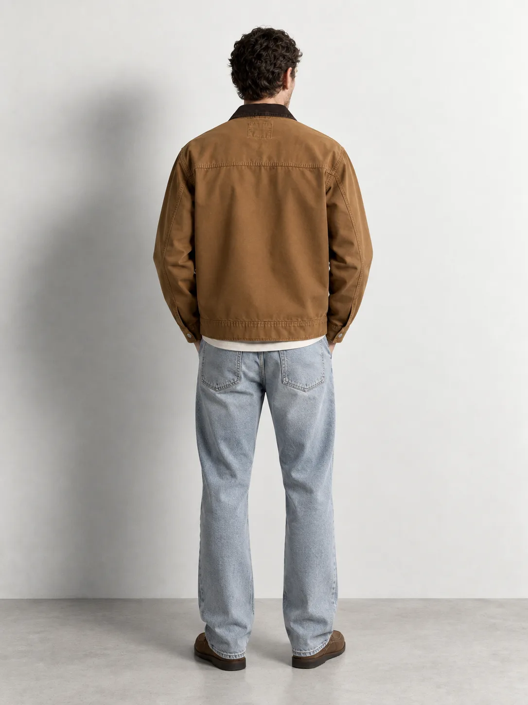 Contrast Collar Canvas Jacket — worn, back