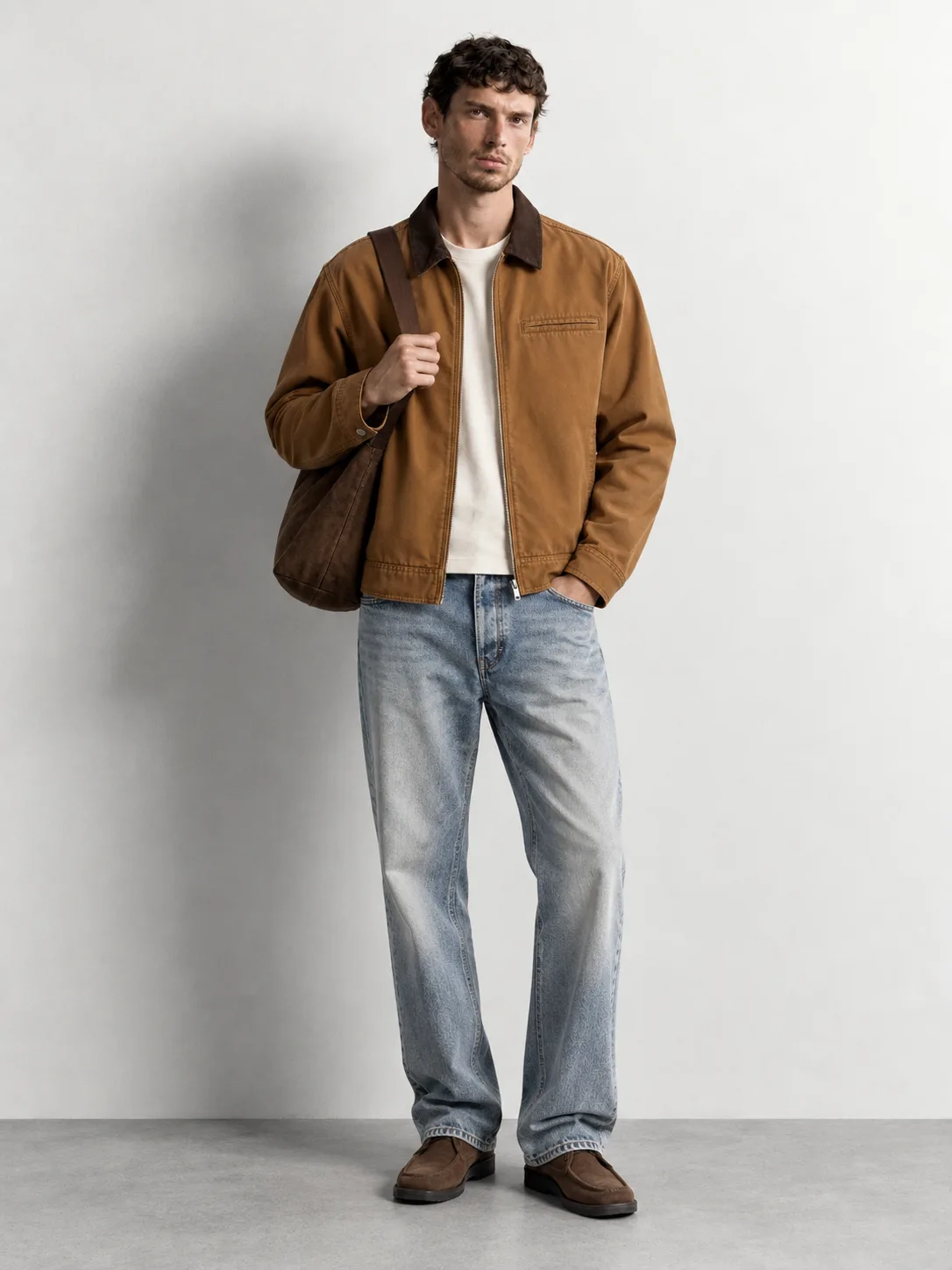 Contrast Collar Canvas Jacket — worn, front