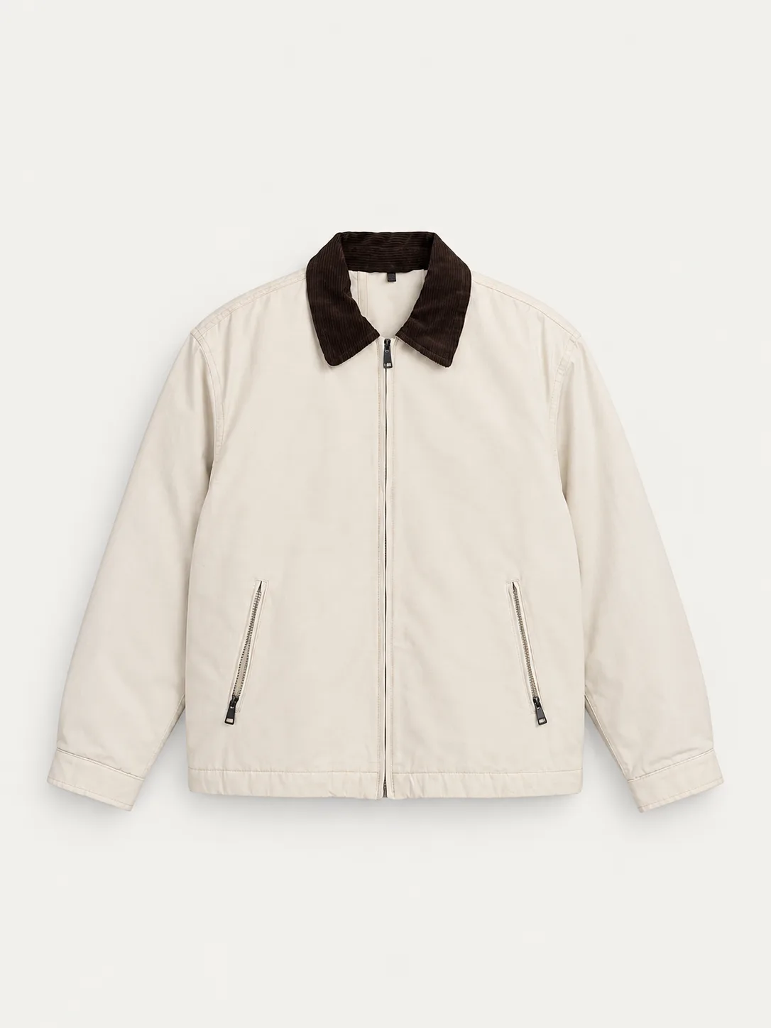 Contrast Corduroy Collar Harrington Jacket — front view