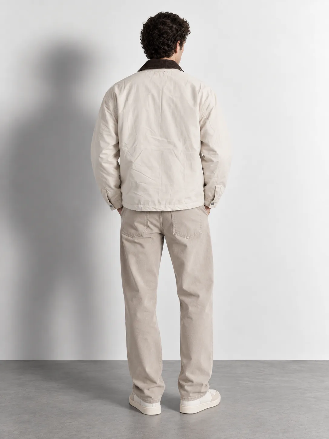 Contrast Corduroy Collar Harrington Jacket — worn, back
