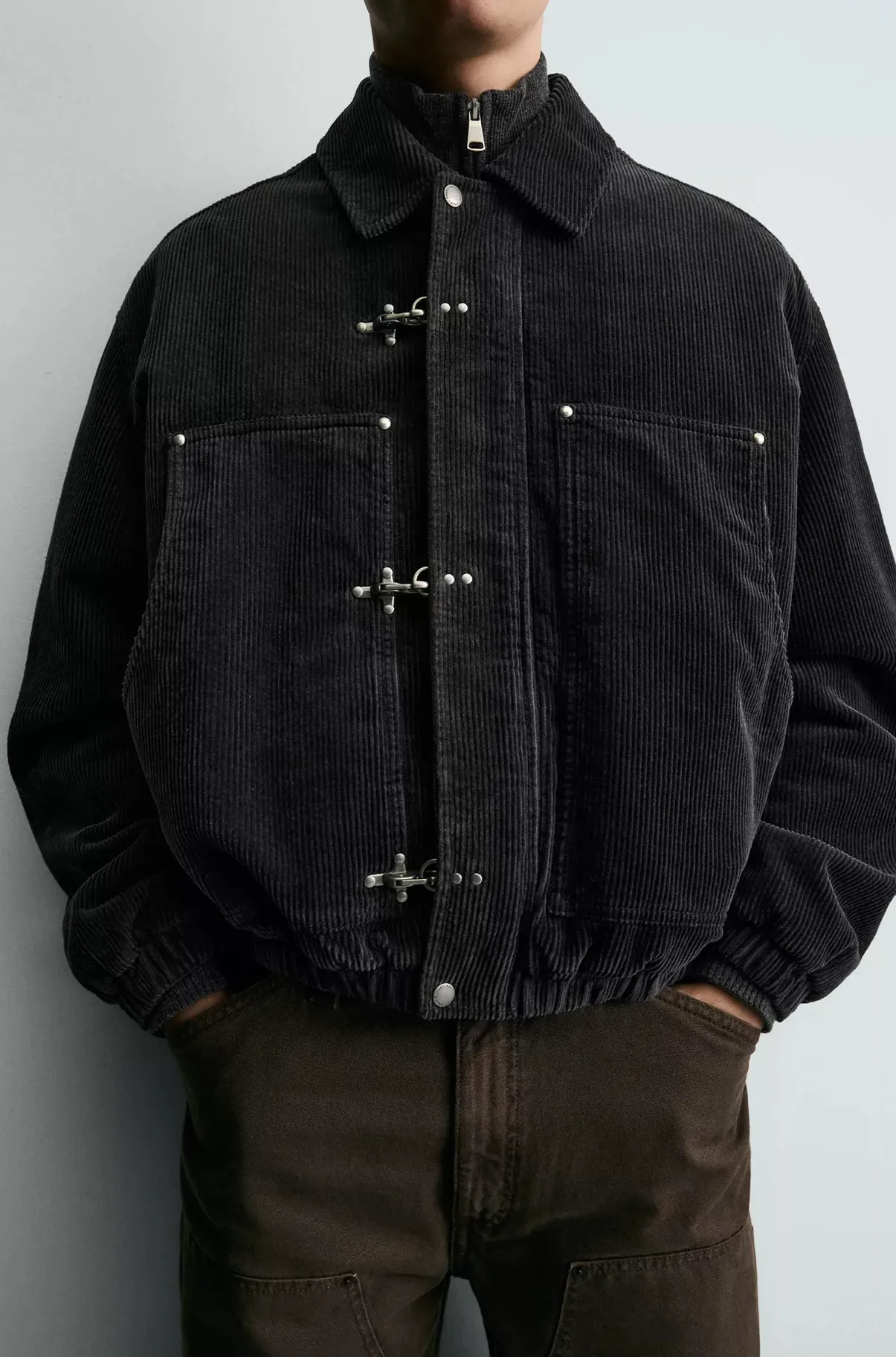 Corduroy Jacket with Fireman Clasps — detail