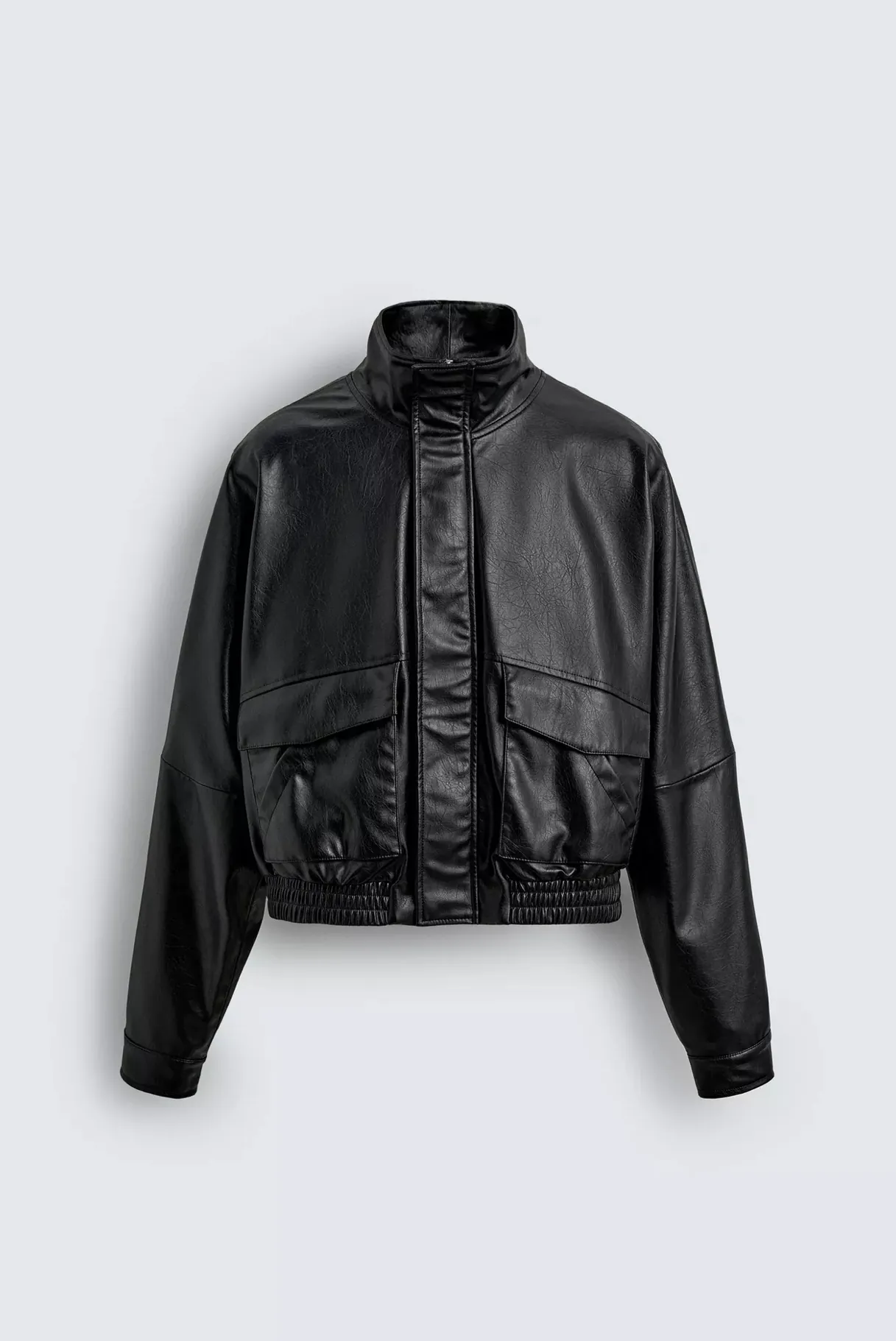 Cropped Faux Leather Jacket — front view