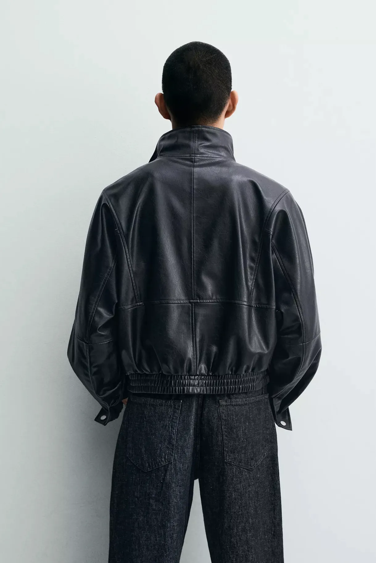 Cropped Faux Leather Jacket — front view