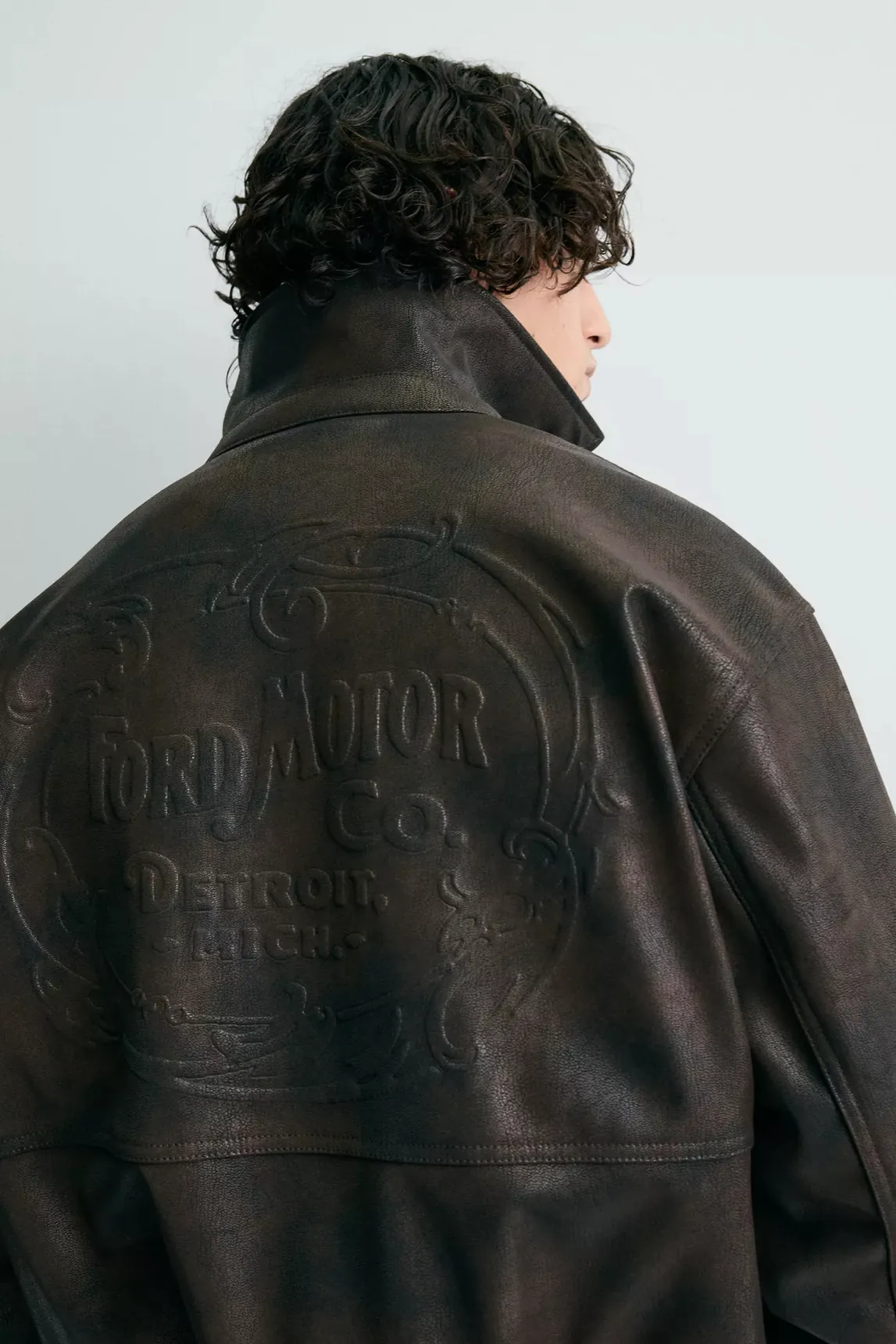 Embossed Faux Leather Bomber Jacket Ford — detail