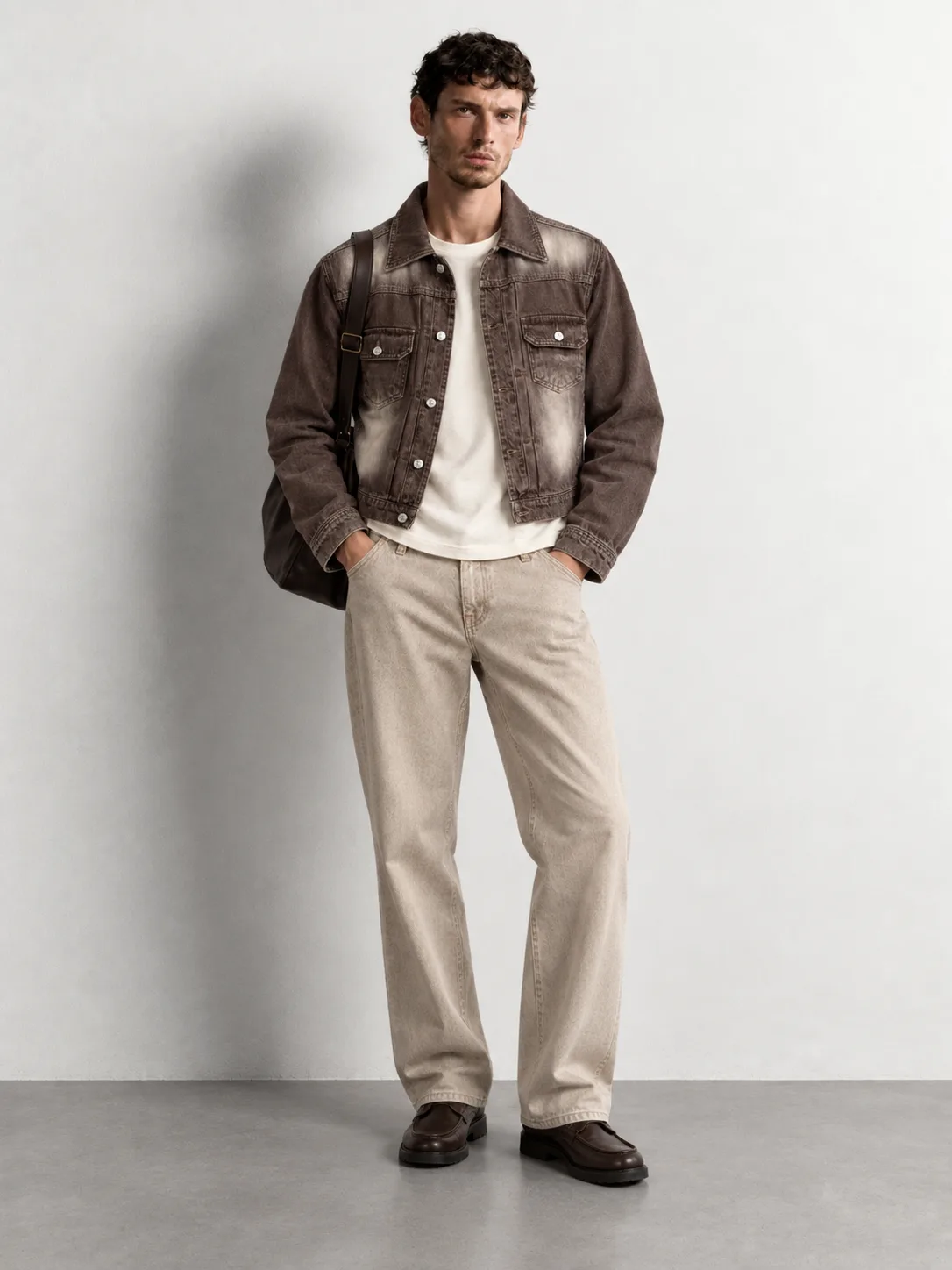 Faded Wash Denim Jacket — worn, front