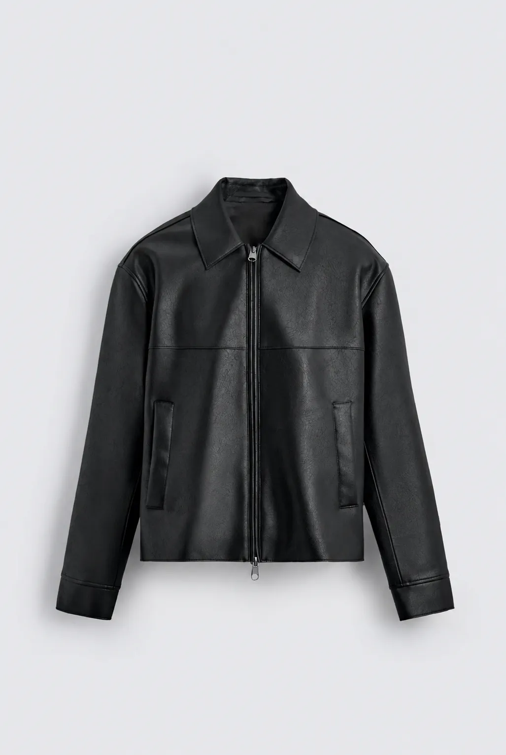 Faux Leather Zip-up Jacket — front view