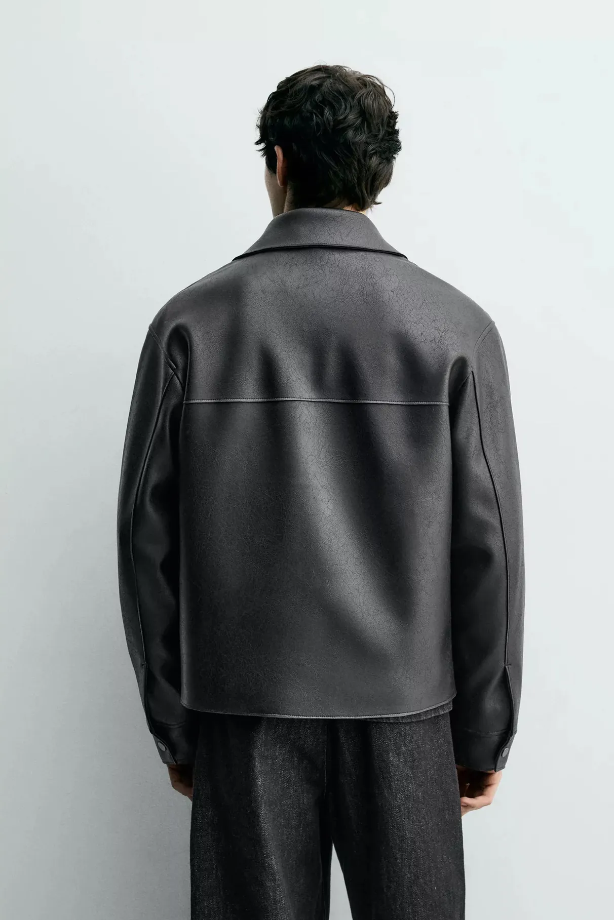 Faux Leather Zip-up Jacket — worn, back