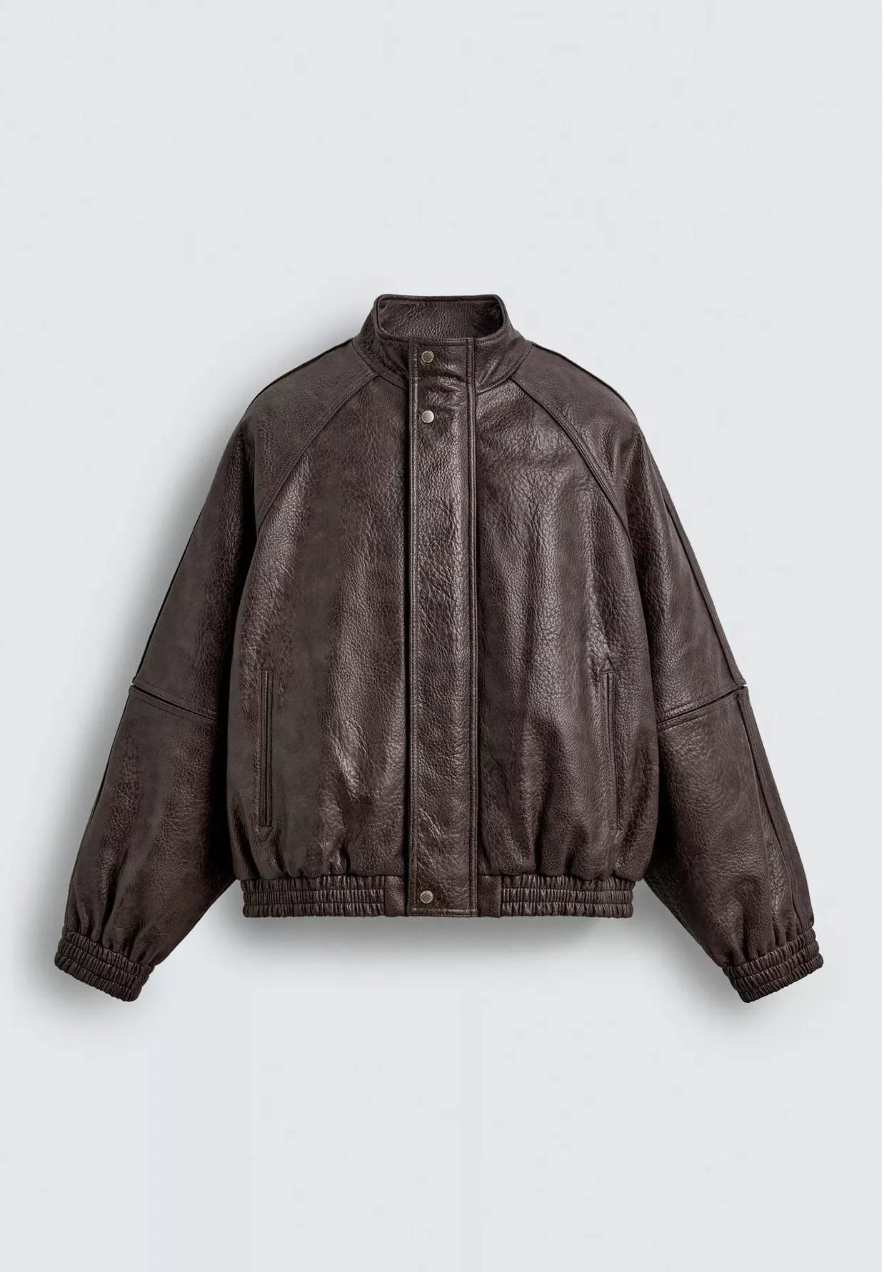 Grain Leather Bomber Jacket — front view