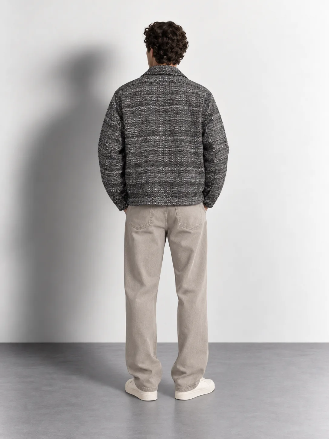 Herringbone Utility Zip Jacket — worn, back