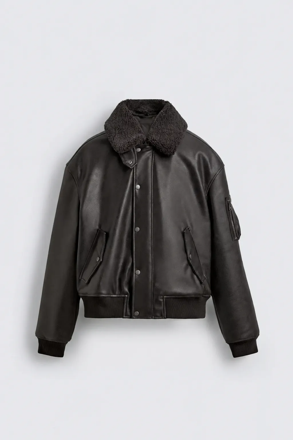 Leather Effect Jacket with Detachable Collar — front view