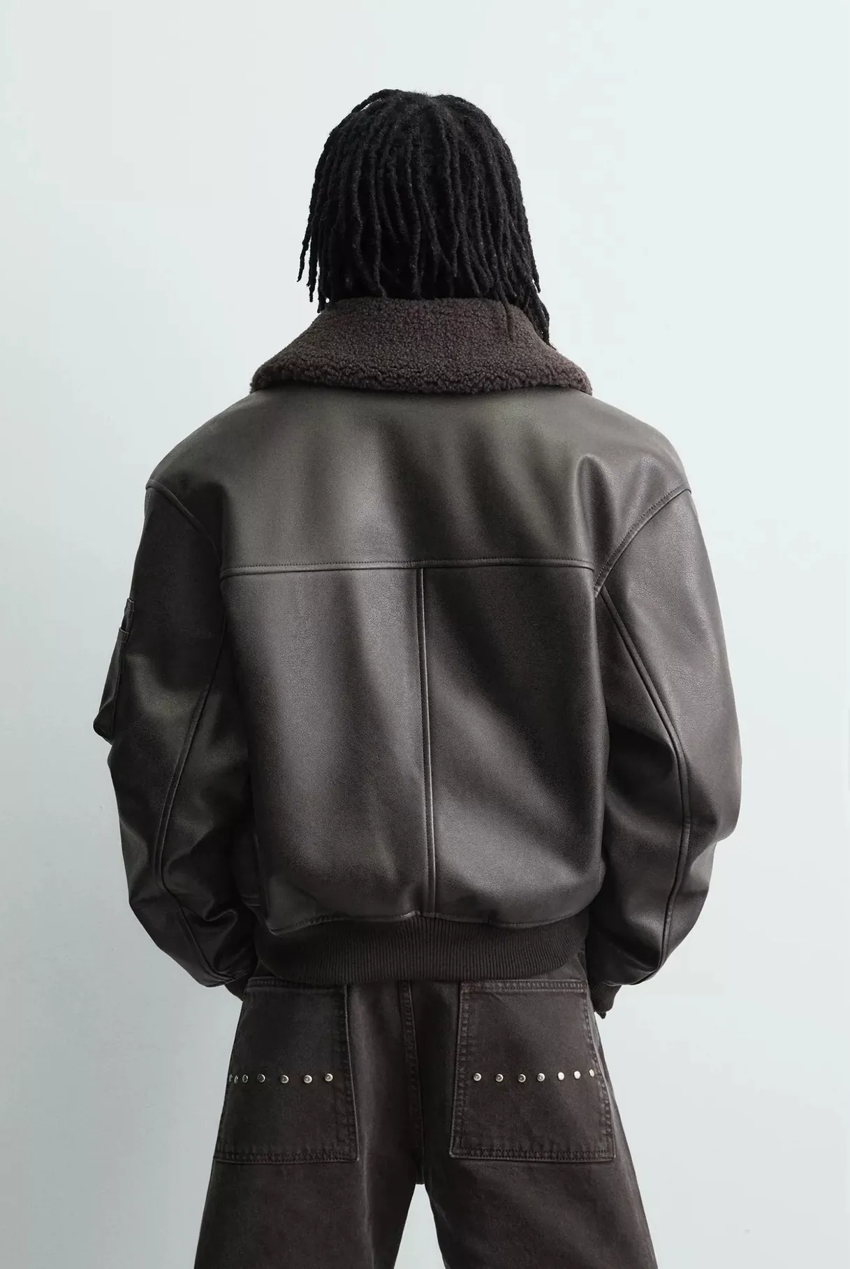 Leather Effect Jacket with Detachable Collar — worn, back