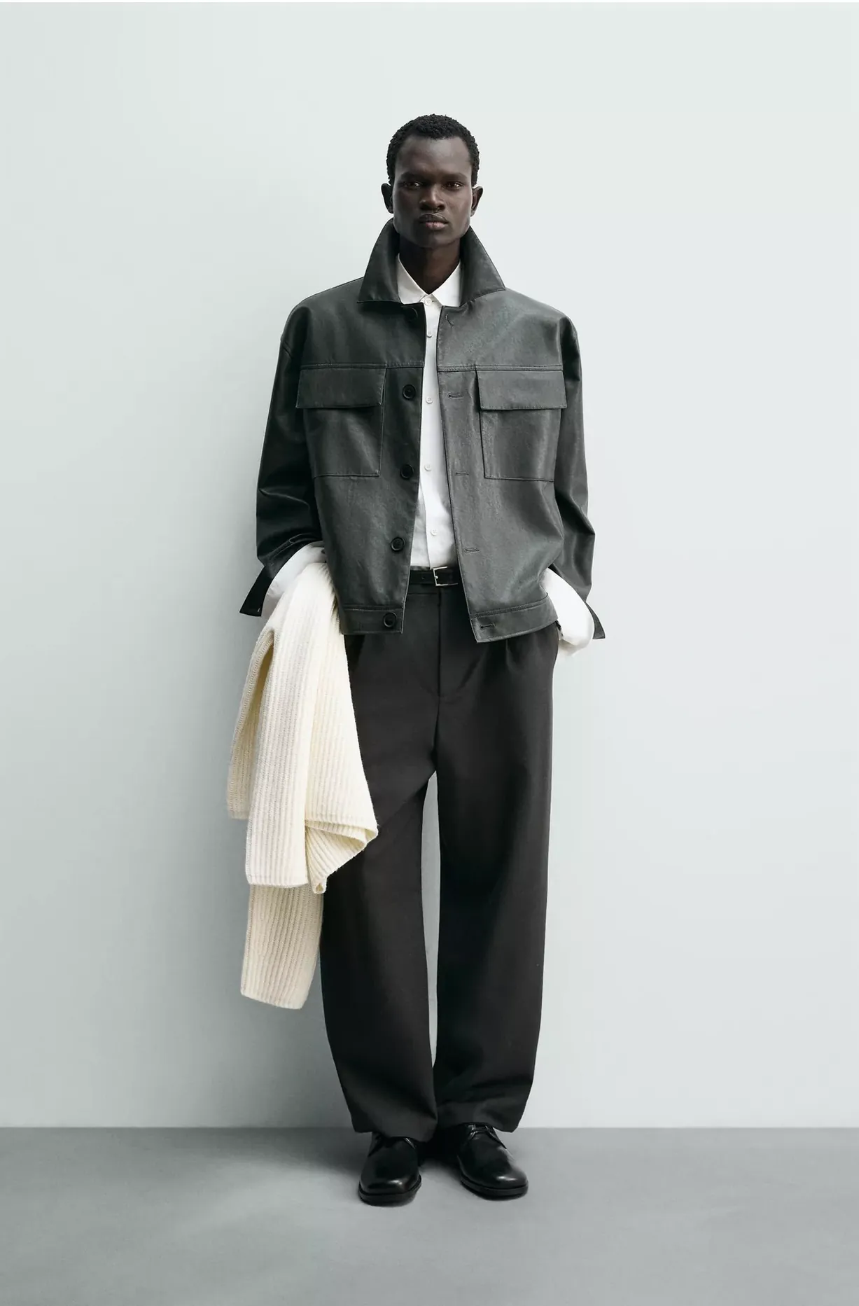 Leather Overshirt Jacket — worn, front