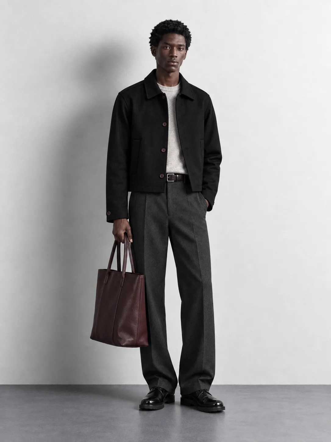Minimal Button-up Jacket — worn, front